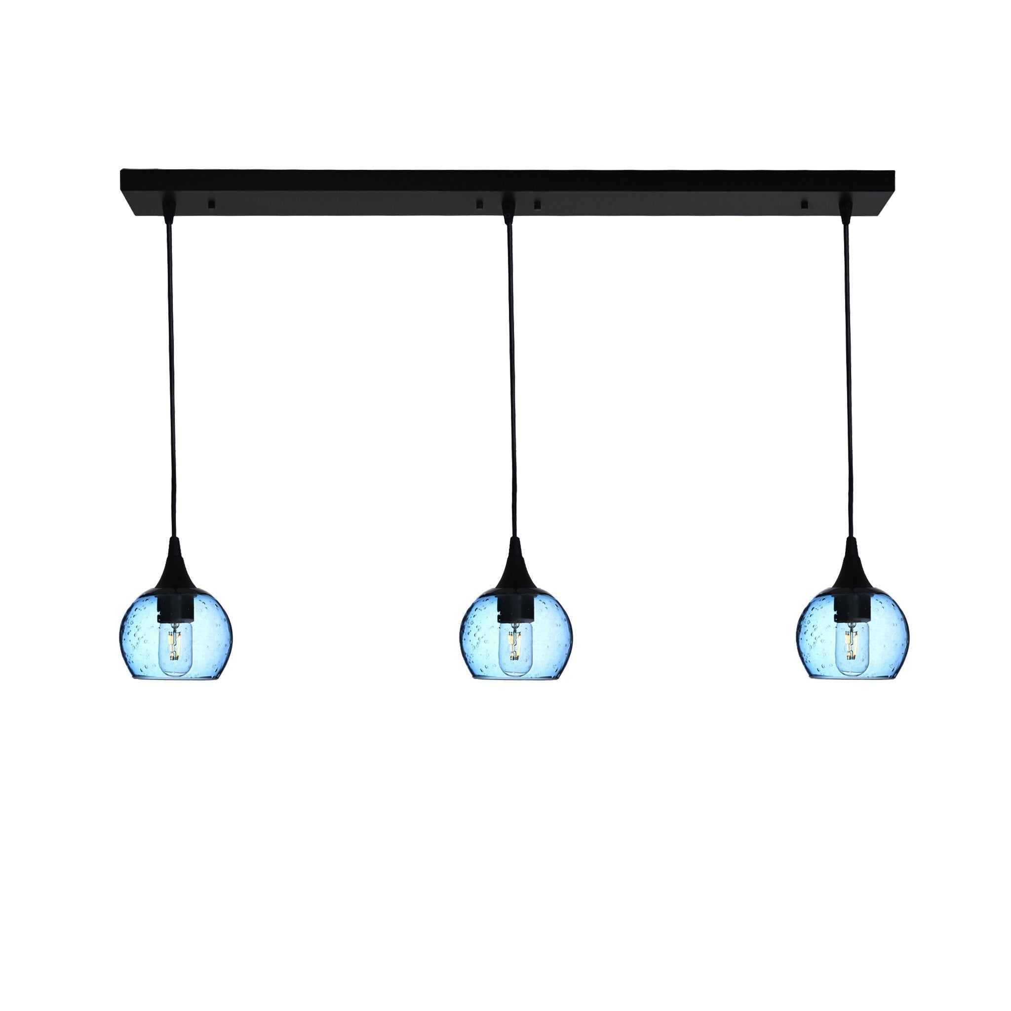 763 3 Pendant Linear Chandelier-Glass-Bicycle Glass Co - Hotshop-Matte Black - 4ft Cord-Lunar-Steel Blue-Bicycle Glass Co