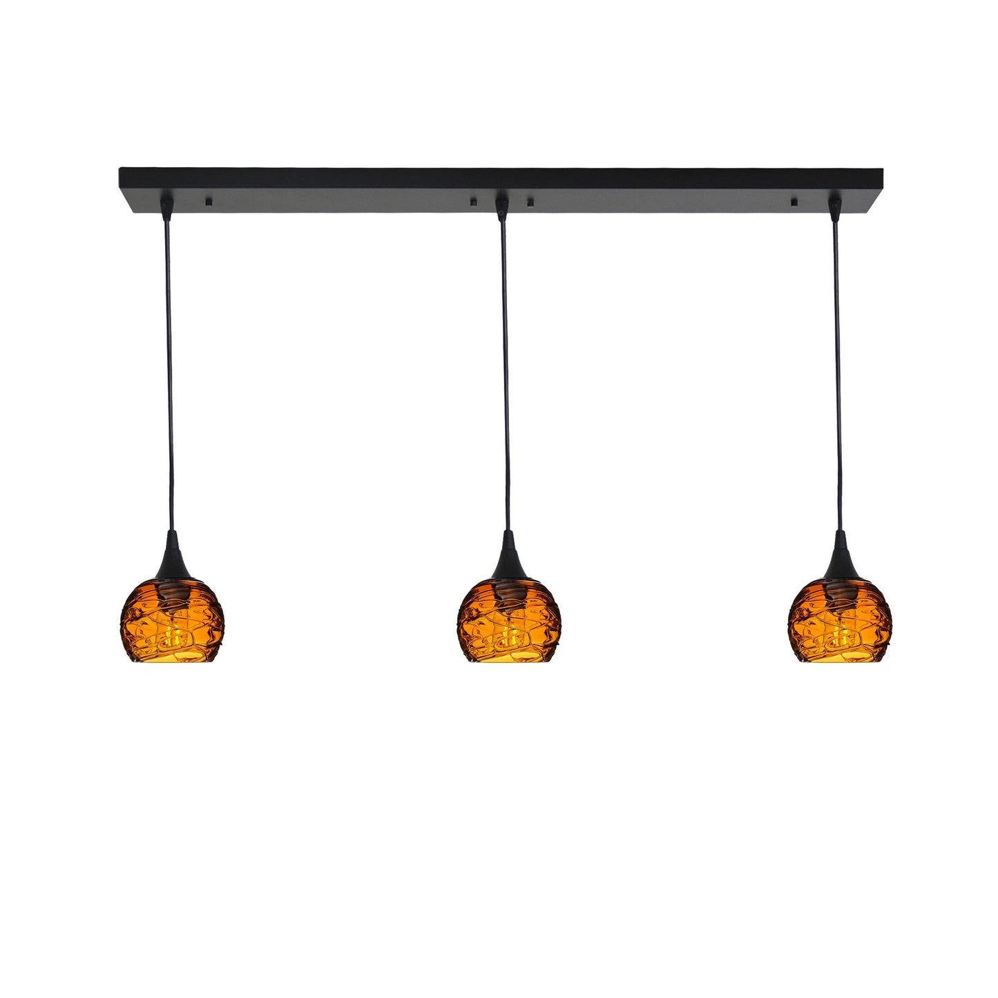 763 3 Pendant Linear Chandelier-Glass-Bicycle Glass Co - Hotshop-Matte Black - 4ft Cord-Spun-Golden Amber-Bicycle Glass Co