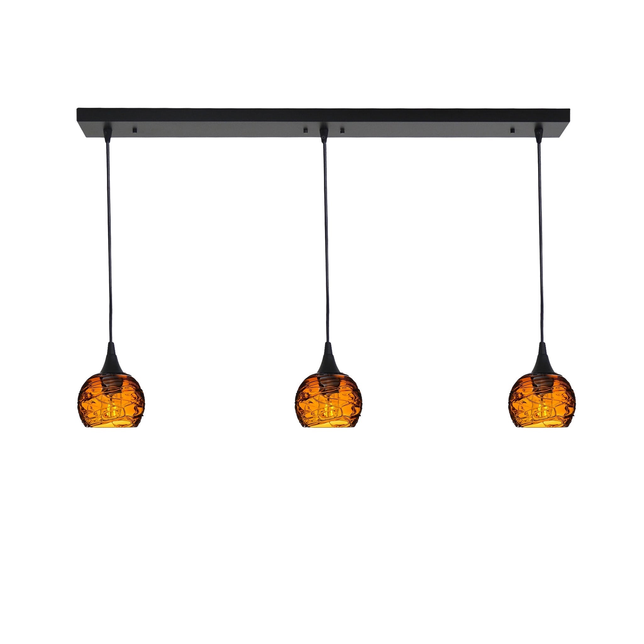 763 3 Pendant Linear Chandelier-Glass-Bicycle Glass Co - Hotshop-Matte Black - 4ft Cord-Spun-Golden Amber-Bicycle Glass Co