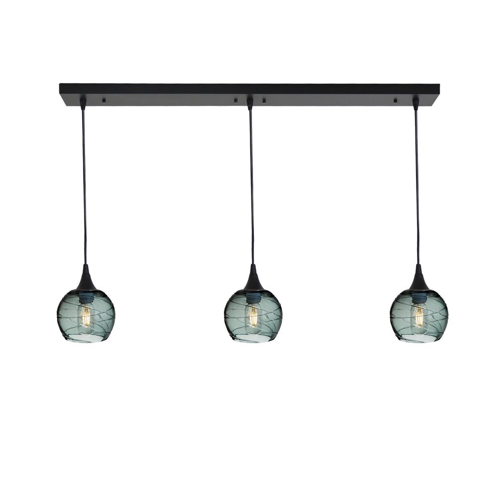763 3 Pendant Linear Chandelier-Glass-Bicycle Glass Co - Hotshop-Matte Black - 4ft Cord-Spun-Slate Gray-Bicycle Glass Co