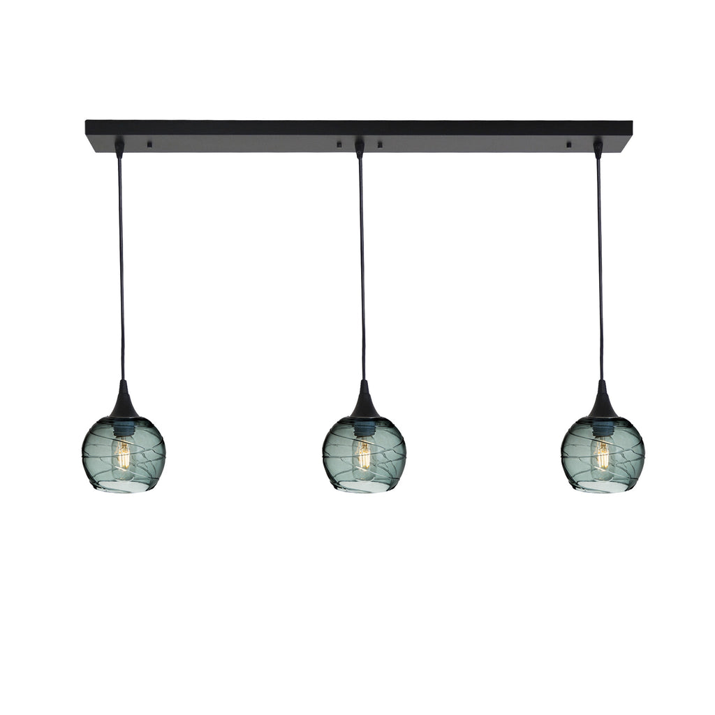 763 3 Pendant Linear Chandelier-Glass-Bicycle Glass Co - Hotshop-Matte Black - 4ft Cord-Spun-Slate Gray-Bicycle Glass Co