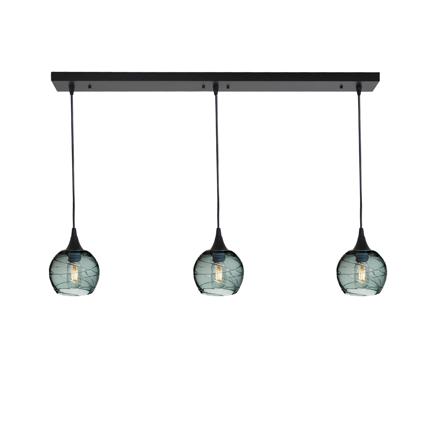 763 3 Pendant Linear Chandelier-Glass-Bicycle Glass Co - Hotshop-Matte Black - 4ft Cord-Spun-Slate Gray-Bicycle Glass Co