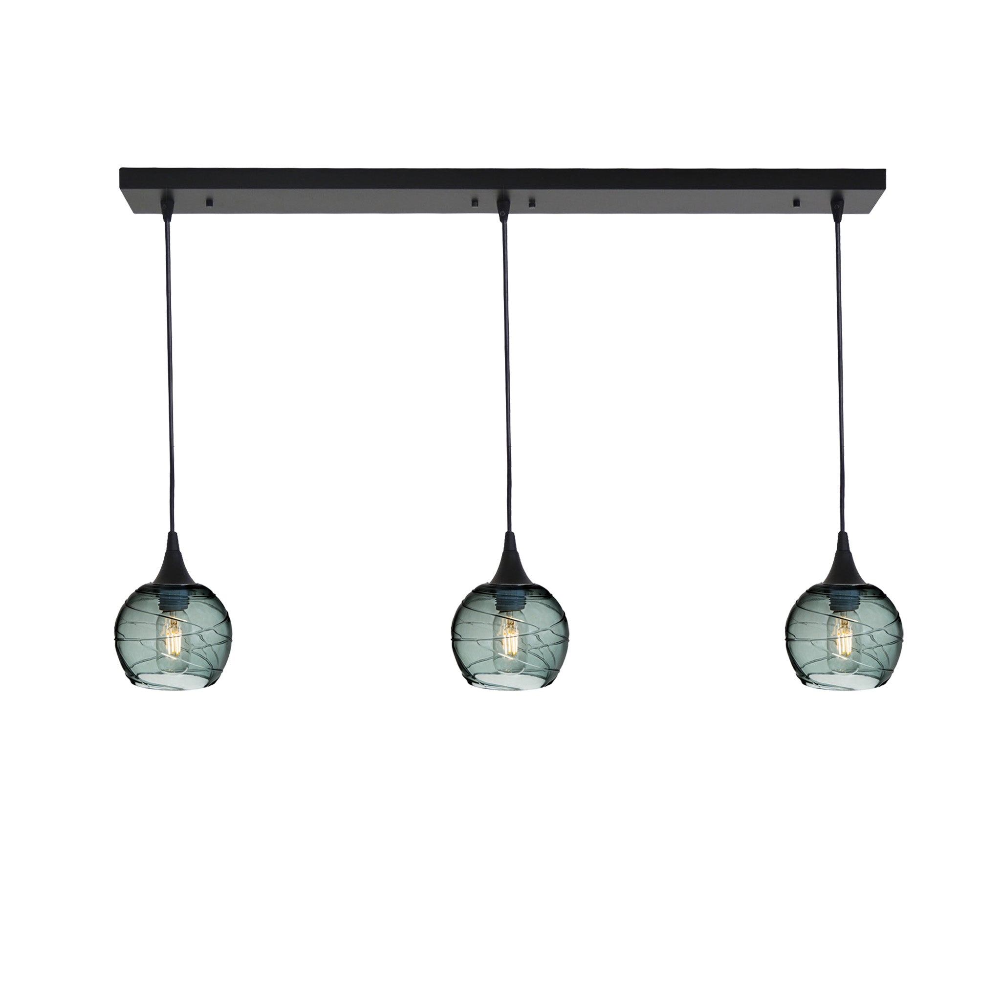 763 3 Pendant Linear Chandelier-Glass-Bicycle Glass Co - Hotshop-Matte Black - 4ft Cord-Spun-Slate Gray-Bicycle Glass Co