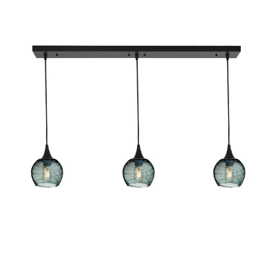 763 3 Pendant Linear Chandelier-Glass-Bicycle Glass Co - Hotshop-Matte Black - 4ft Cord-Spun-Slate Gray-Bicycle Glass Co