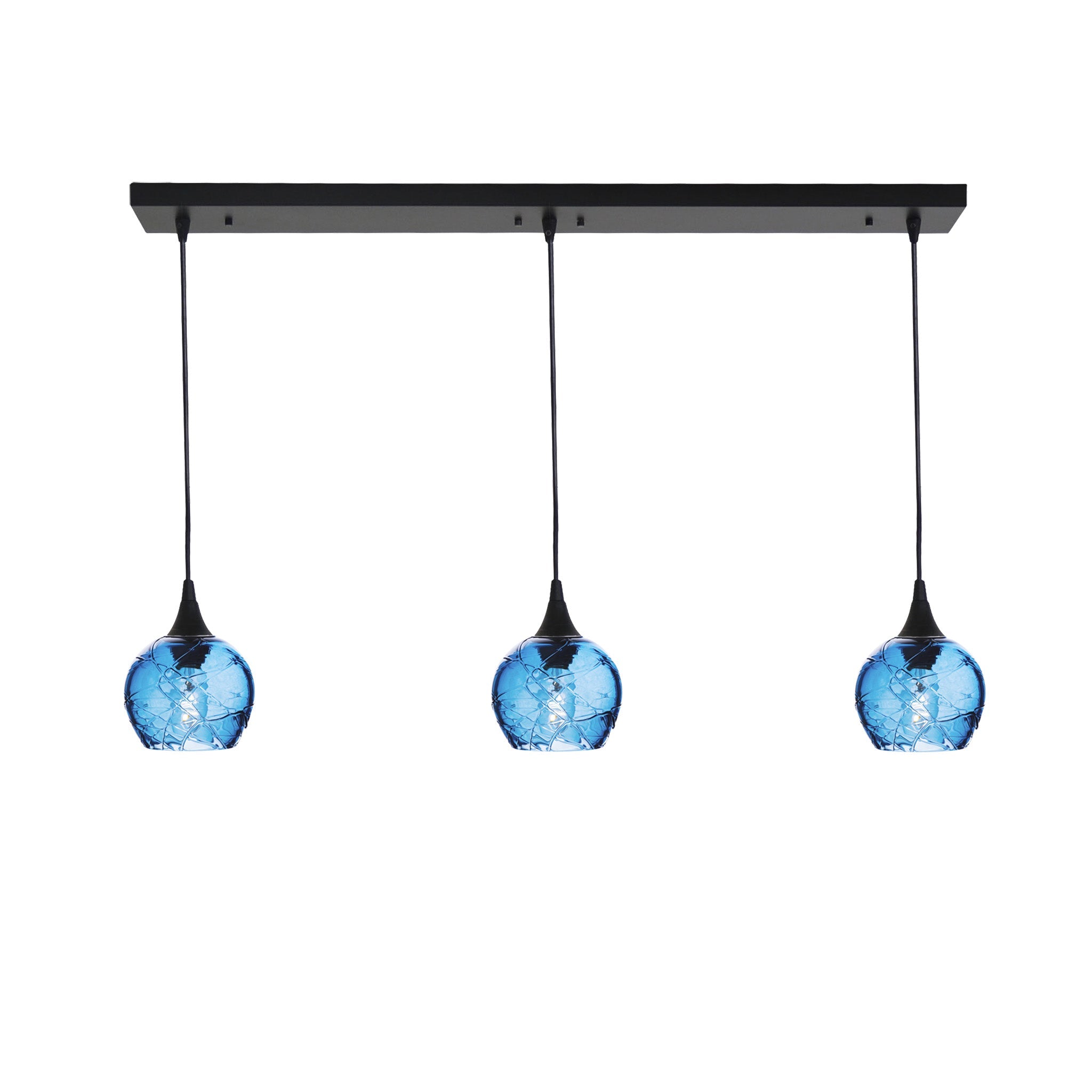 763 3 Pendant Linear Chandelier-Glass-Bicycle Glass Co - Hotshop-Matte Black - 4ft Cord-Spun-Steel Blue-Bicycle Glass Co