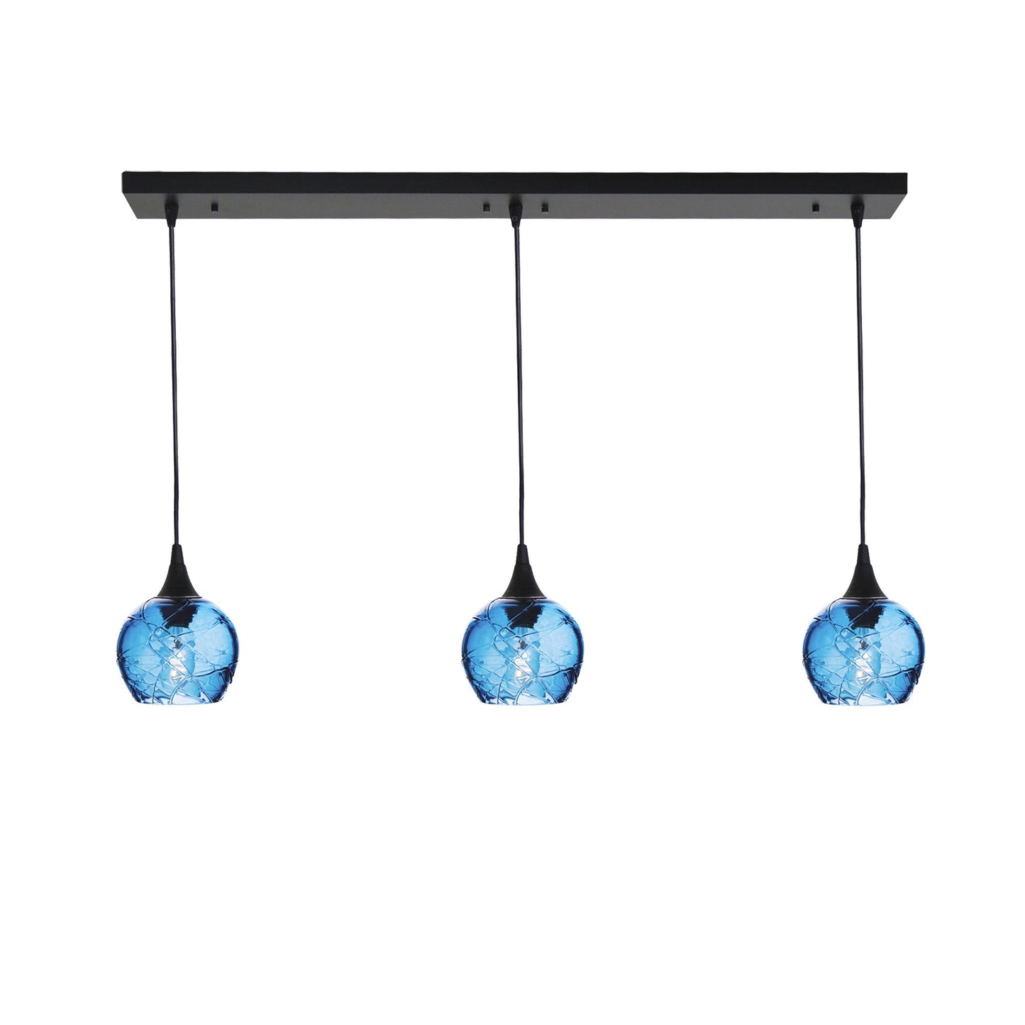 763 3 Pendant Linear Chandelier-Glass-Bicycle Glass Co - Hotshop-Matte Black - 4ft Cord-Spun-Steel Blue-Bicycle Glass Co