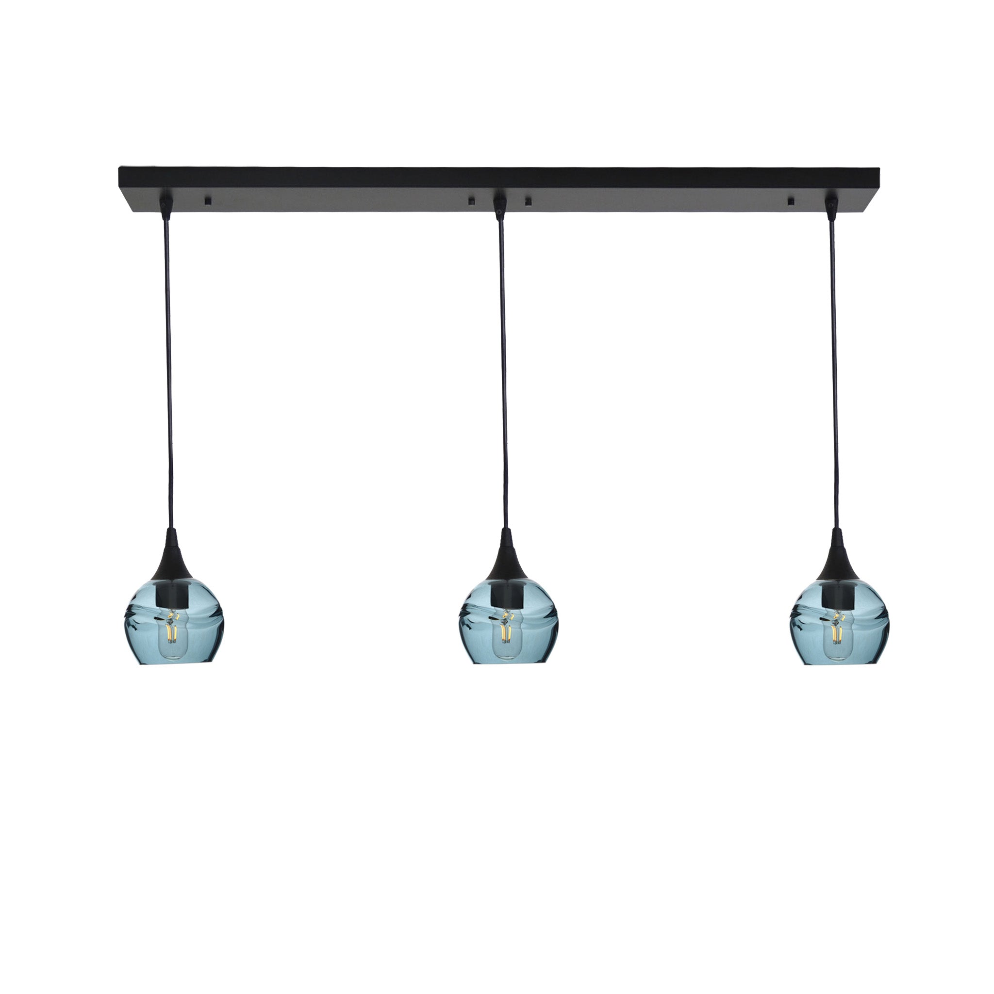763 3 Pendant Linear Chandelier-Glass-Bicycle Glass Co - Hotshop-Matte Black - 4ft Cord-Swell-Slate Gray-Bicycle Glass Co