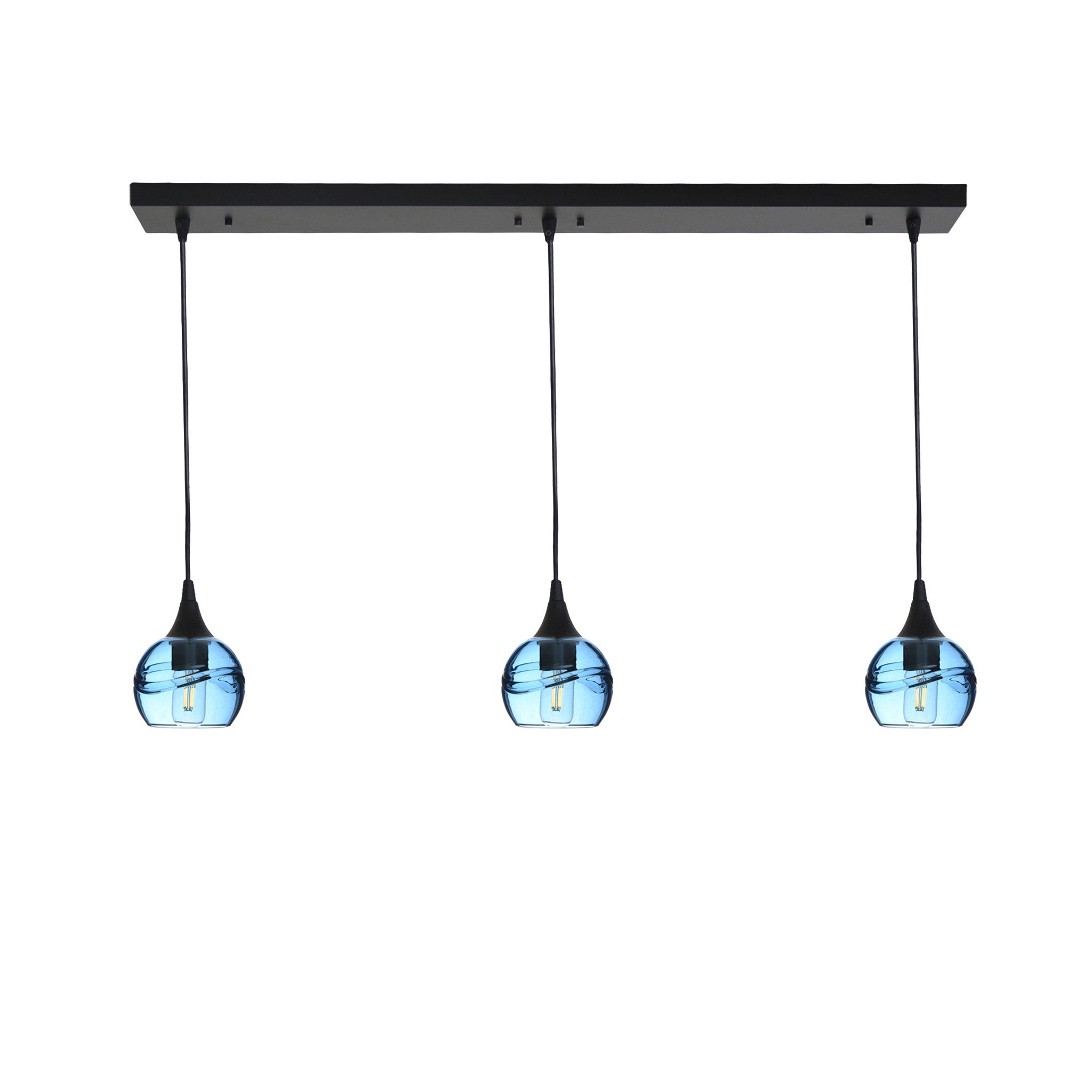 763 3 Pendant Linear Chandelier-Glass-Bicycle Glass Co - Hotshop-Matte Black - 4ft Cord-Swell-Steel Blue-Bicycle Glass Co