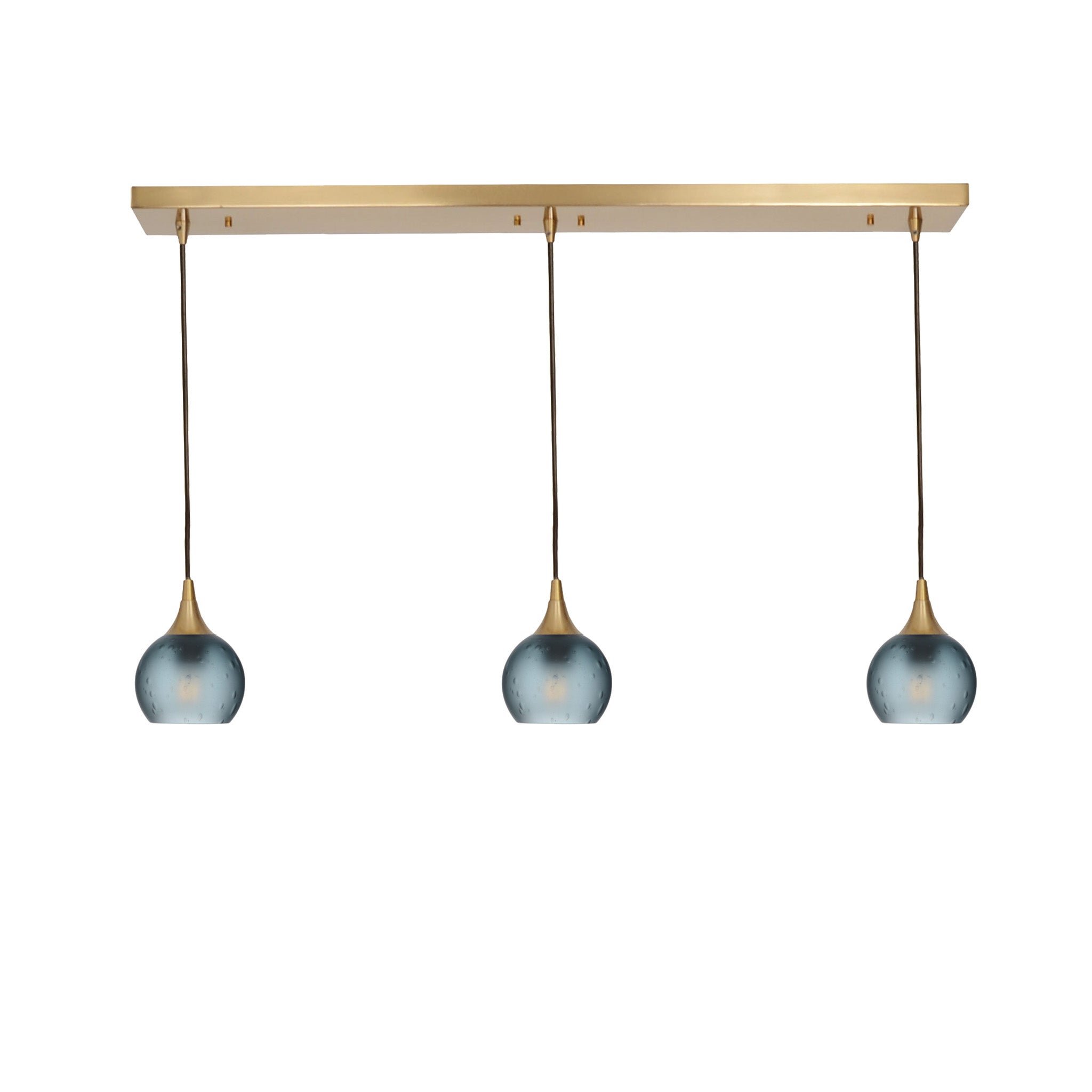 763 3 Pendant Linear Chandelier-Glass-Bicycle Glass Co - Hotshop-Polished Brass - 4ft Cord-Celestial-Slate Gray-Bicycle Glass Co
