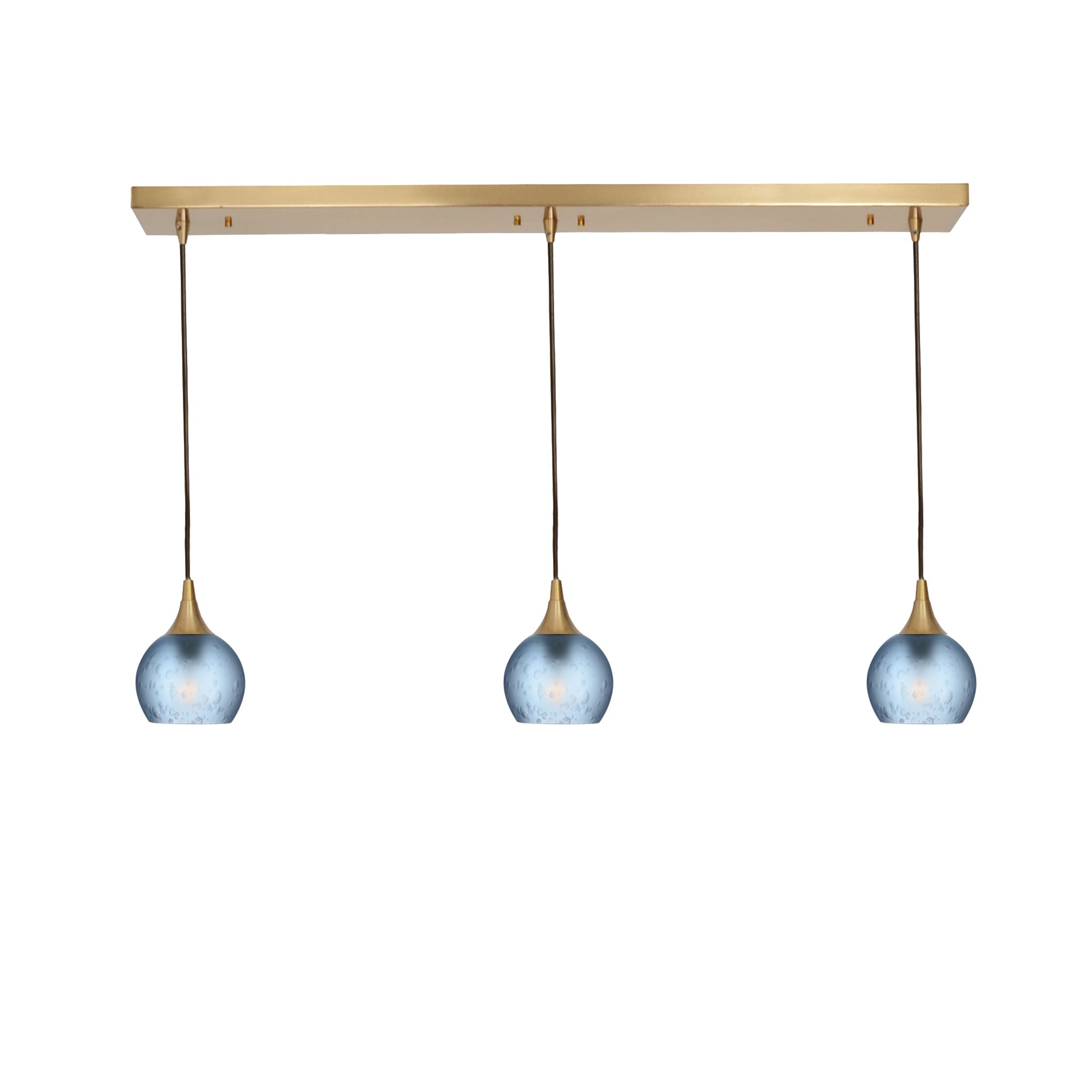 763 3 Pendant Linear Chandelier-Glass-Bicycle Glass Co - Hotshop-Polished Brass - 4ft Cord-Celestial-Steel Blue-Bicycle Glass Co
