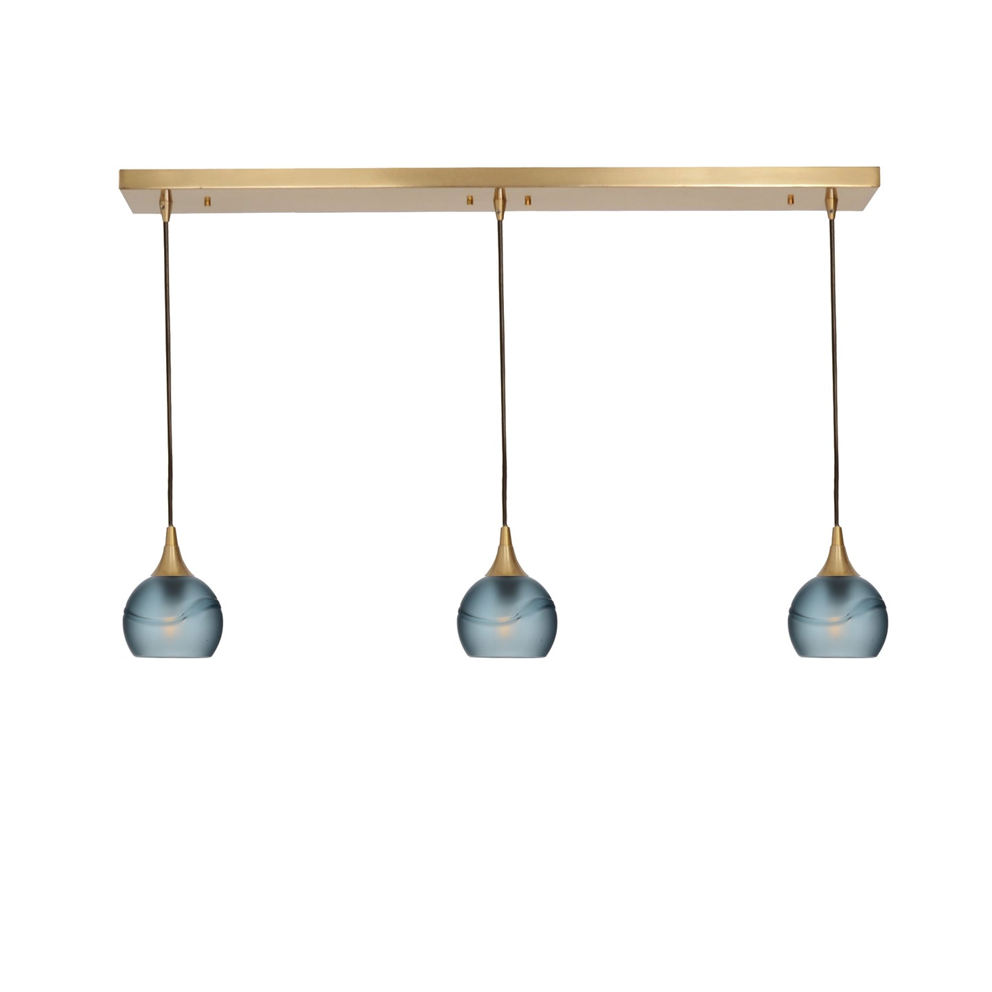 763 3 Pendant Linear Chandelier-Glass-Bicycle Glass Co - Hotshop-Polished Brass - 4ft Cord-Glacial-Slate Gray-Bicycle Glass Co