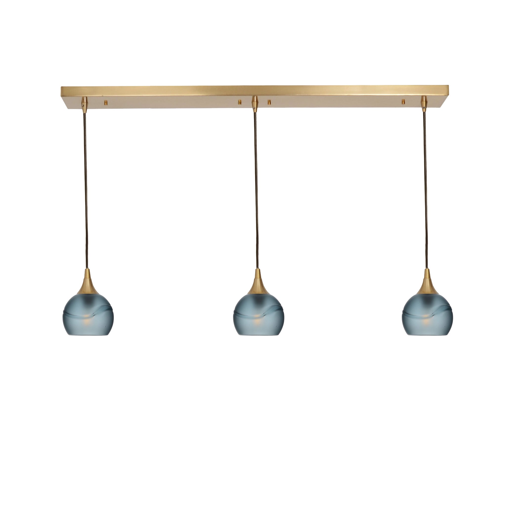 763 3 Pendant Linear Chandelier-Glass-Bicycle Glass Co - Hotshop-Polished Brass - 4ft Cord-Glacial-Slate Gray-Bicycle Glass Co