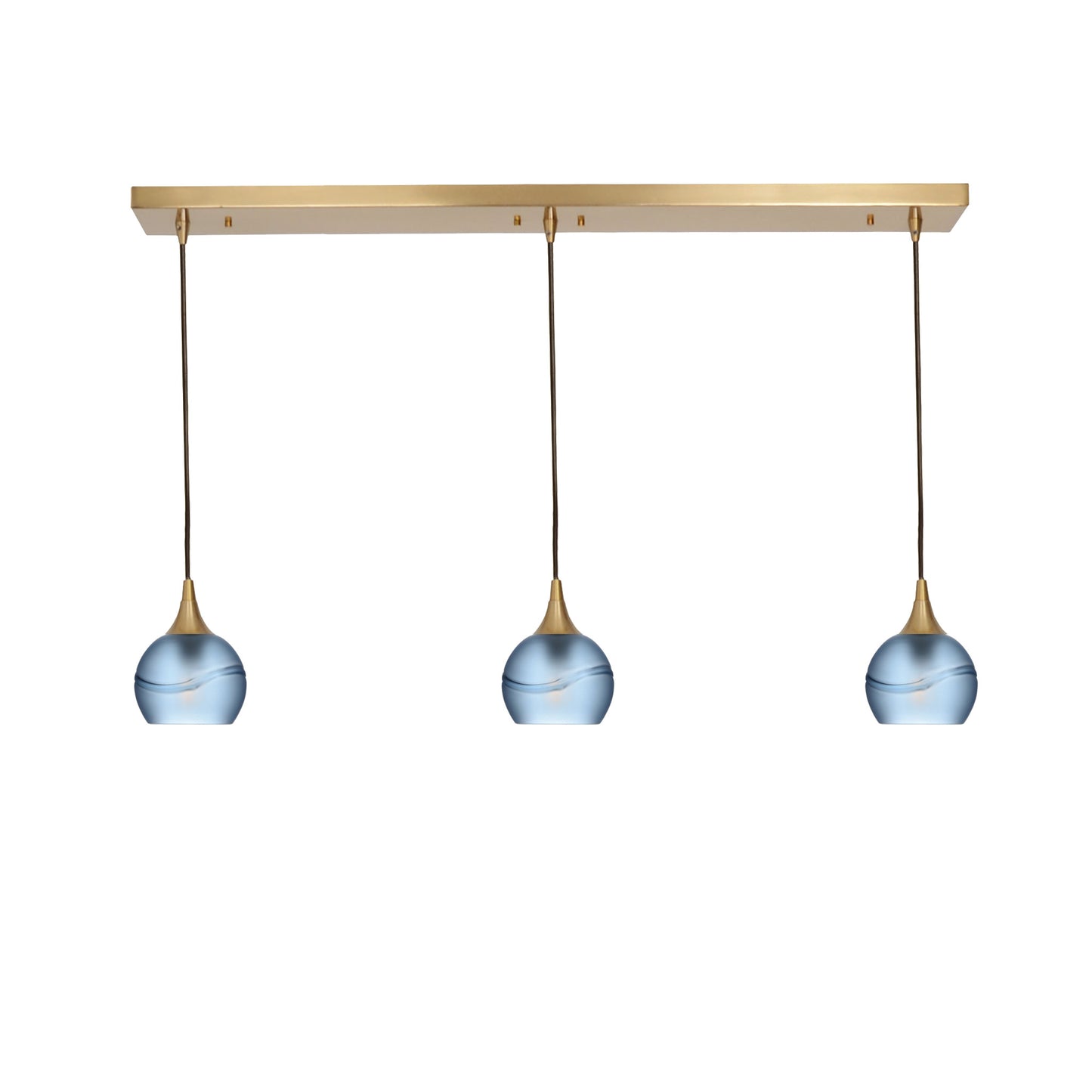 763 3 Pendant Linear Chandelier-Glass-Bicycle Glass Co - Hotshop-Polished Brass - 4ft Cord-Glacial-Steel Blue-Bicycle Glass Co