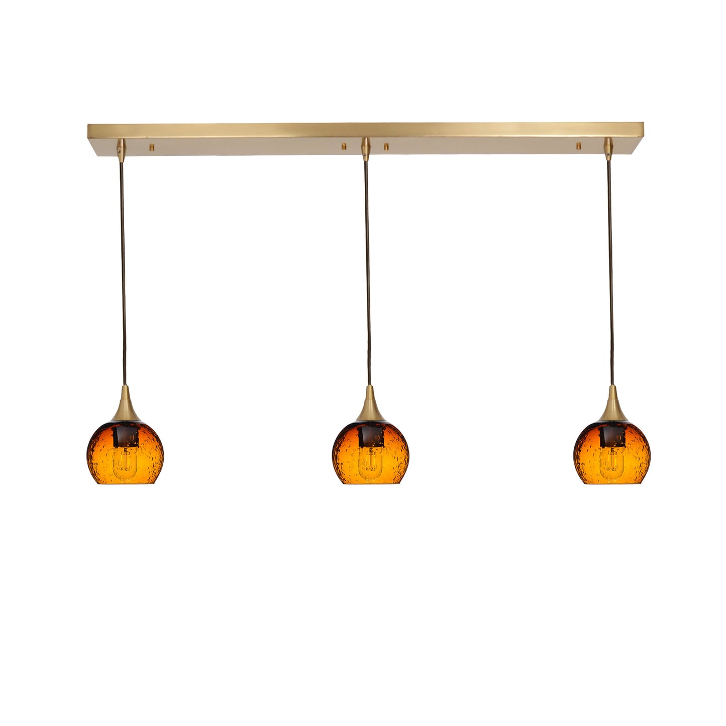 763 3 Pendant Linear Chandelier-Glass-Bicycle Glass Co - Hotshop-Polished Brass - 4ft Cord-Lunar-Golden Amber-Bicycle Glass Co