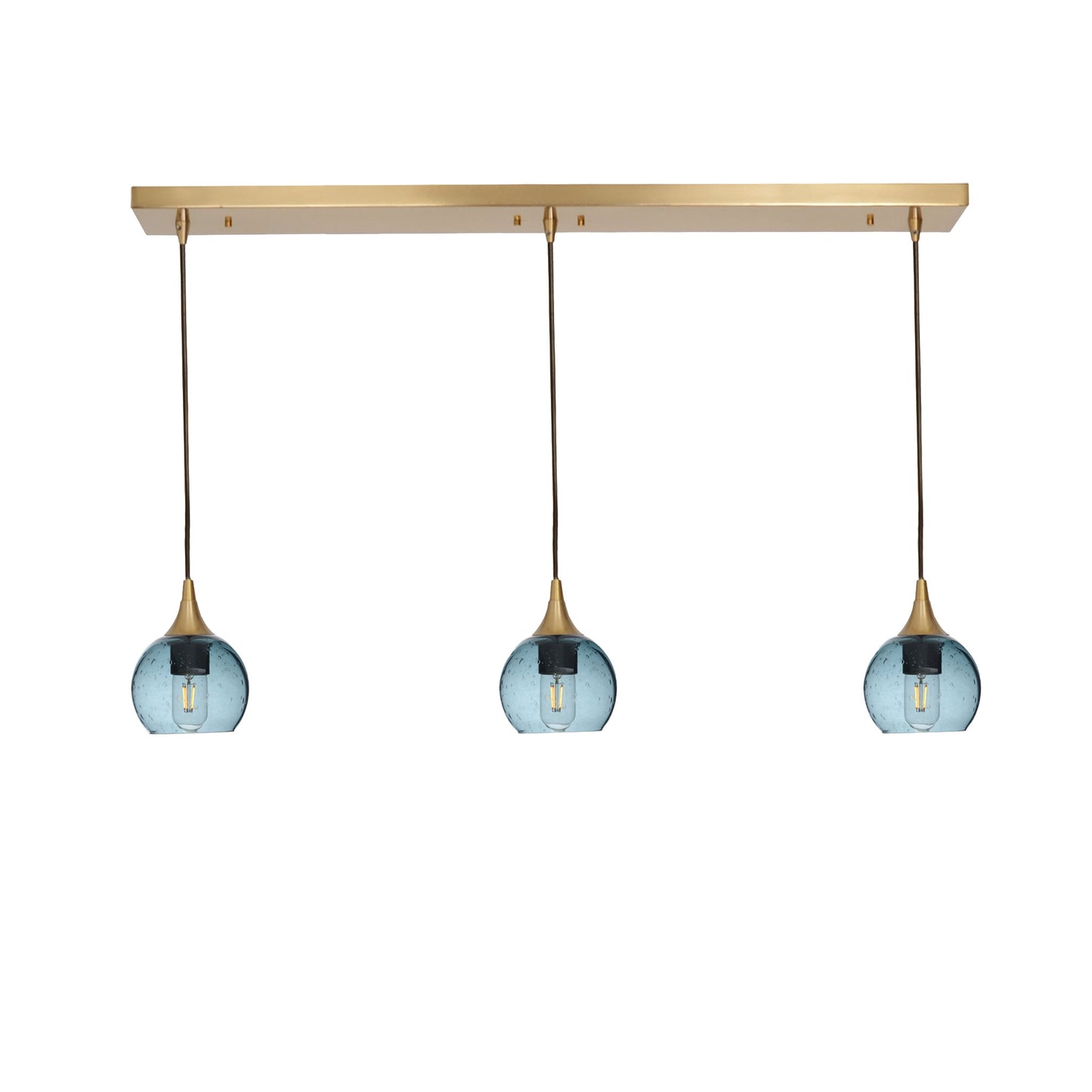 763 3 Pendant Linear Chandelier-Glass-Bicycle Glass Co - Hotshop-Polished Brass - 4ft Cord-Lunar-Slate Gray-Bicycle Glass Co