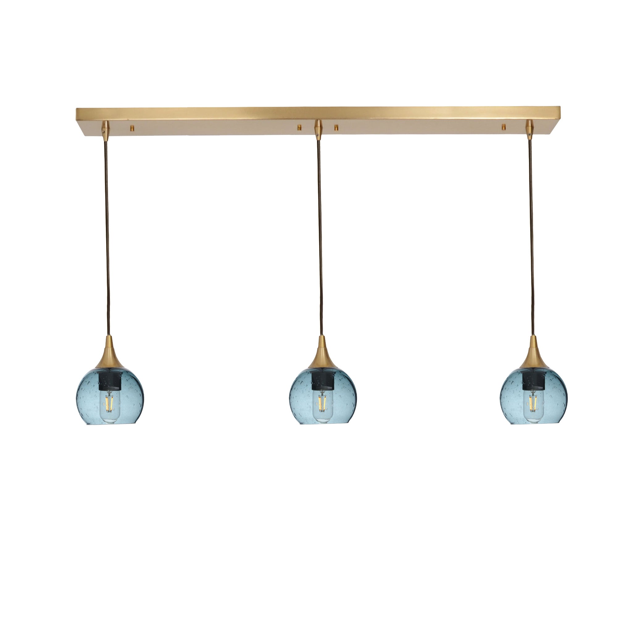 763 3 Pendant Linear Chandelier-Glass-Bicycle Glass Co - Hotshop-Polished Brass - 4ft Cord-Lunar-Slate Gray-Bicycle Glass Co