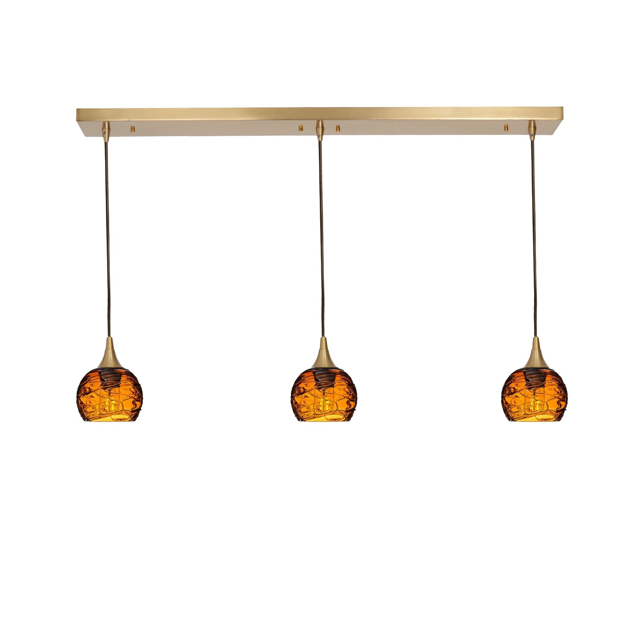 763 3 Pendant Linear Chandelier-Glass-Bicycle Glass Co - Hotshop-Polished Brass - 4ft Cord-Spun-Golden Amber-Bicycle Glass Co