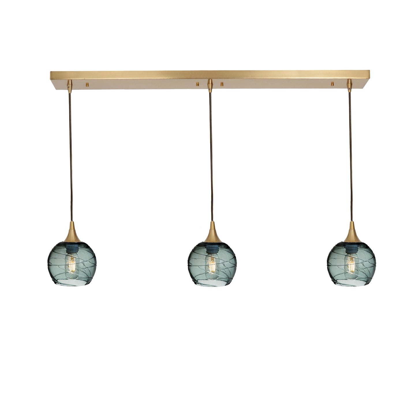763 3 Pendant Linear Chandelier-Glass-Bicycle Glass Co - Hotshop-Polished Brass - 4ft Cord-Spun-Slate Gray-Bicycle Glass Co