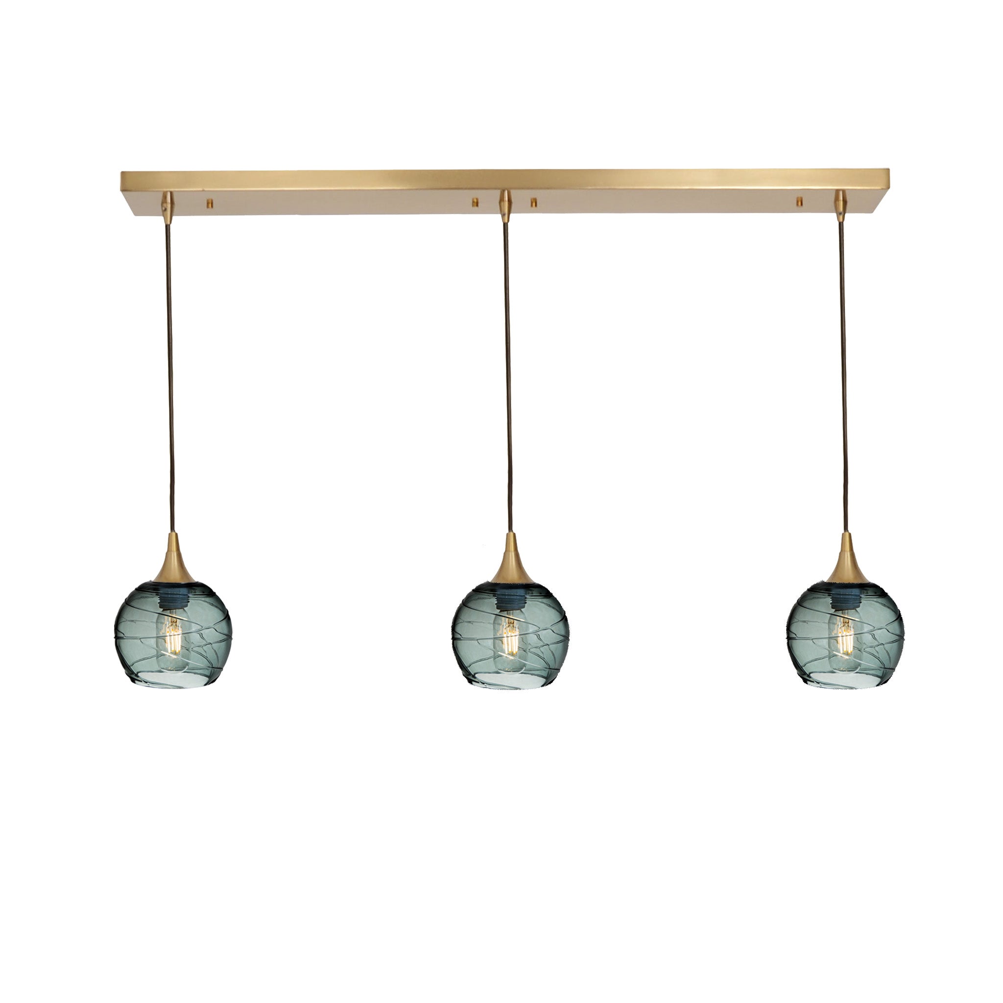 763 3 Pendant Linear Chandelier-Glass-Bicycle Glass Co - Hotshop-Polished Brass - 4ft Cord-Spun-Slate Gray-Bicycle Glass Co
