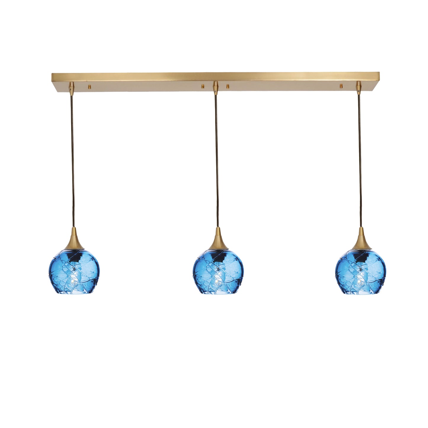 763 3 Pendant Linear Chandelier-Glass-Bicycle Glass Co - Hotshop-Polished Brass - 4ft Cord-Spun-Steel Blue-Bicycle Glass Co