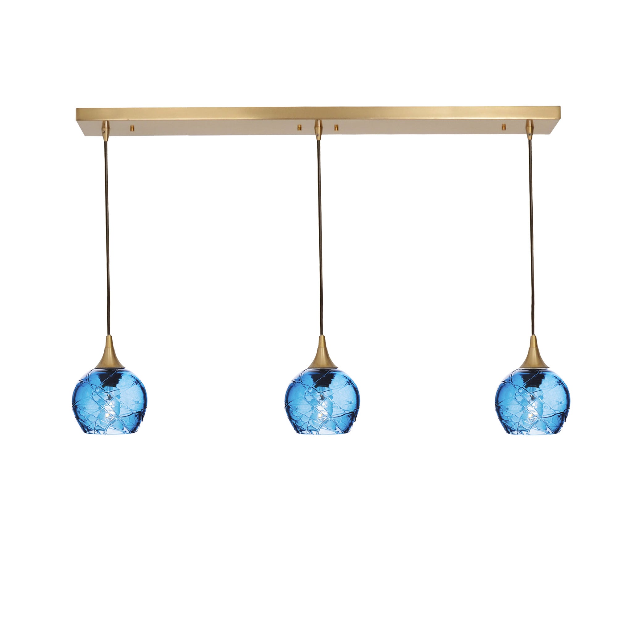 763 3 Pendant Linear Chandelier-Glass-Bicycle Glass Co - Hotshop-Polished Brass - 4ft Cord-Spun-Steel Blue-Bicycle Glass Co