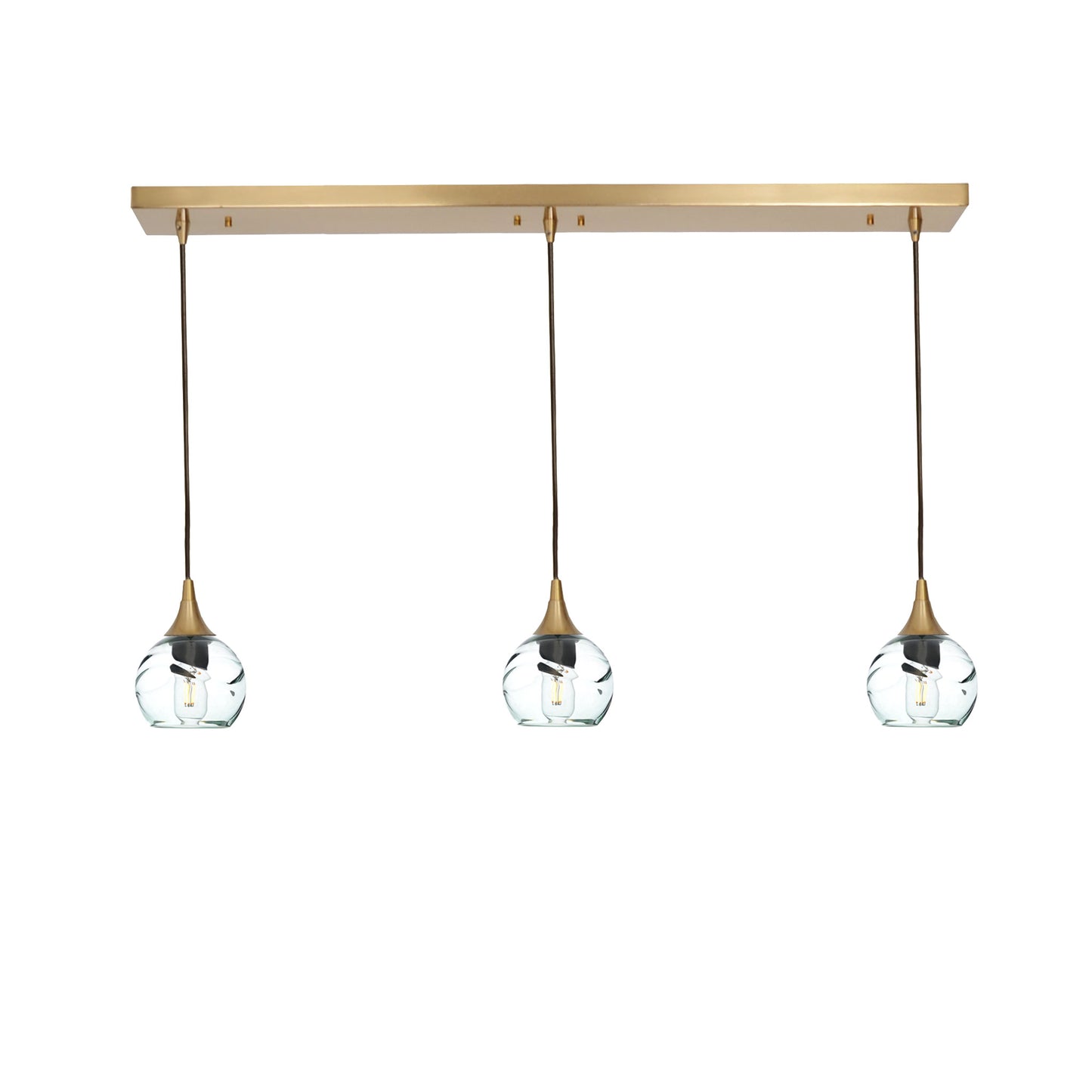 763 3 Pendant Linear Chandelier-Glass-Bicycle Glass Co - Hotshop-Polished Brass - 4ft Cord-Swell-Eco Clear-Bicycle Glass Co