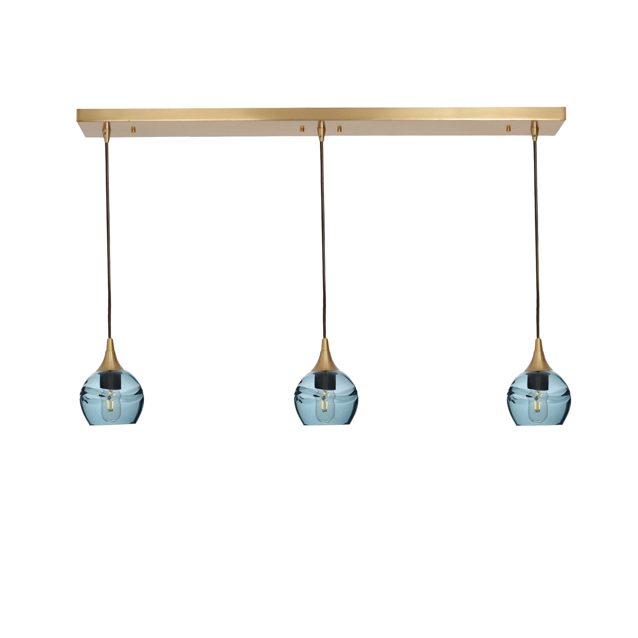 763 3 Pendant Linear Chandelier-Glass-Bicycle Glass Co - Hotshop-Polished Brass - 4ft Cord-Swell-Slate Gray-Bicycle Glass Co