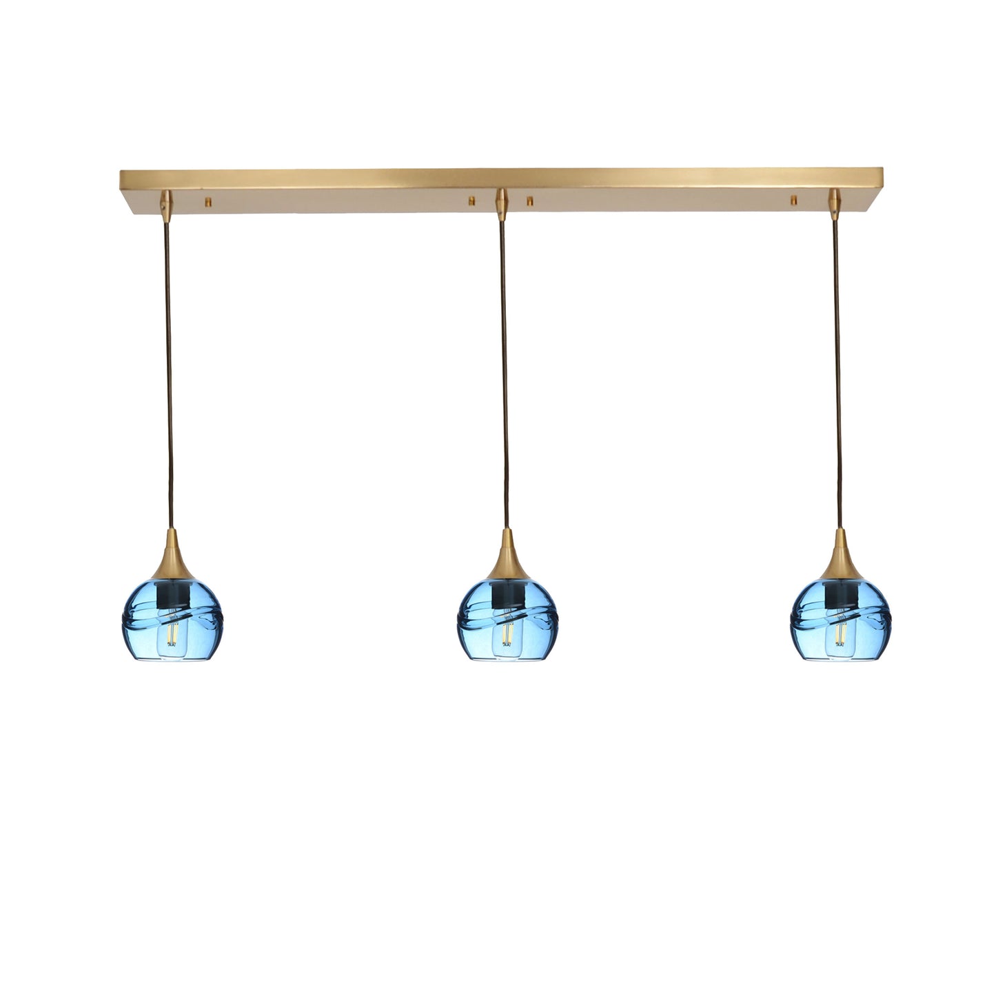 763 3 Pendant Linear Chandelier-Glass-Bicycle Glass Co - Hotshop-Polished Brass - 4ft Cord-Swell-Steel Blue-Bicycle Glass Co