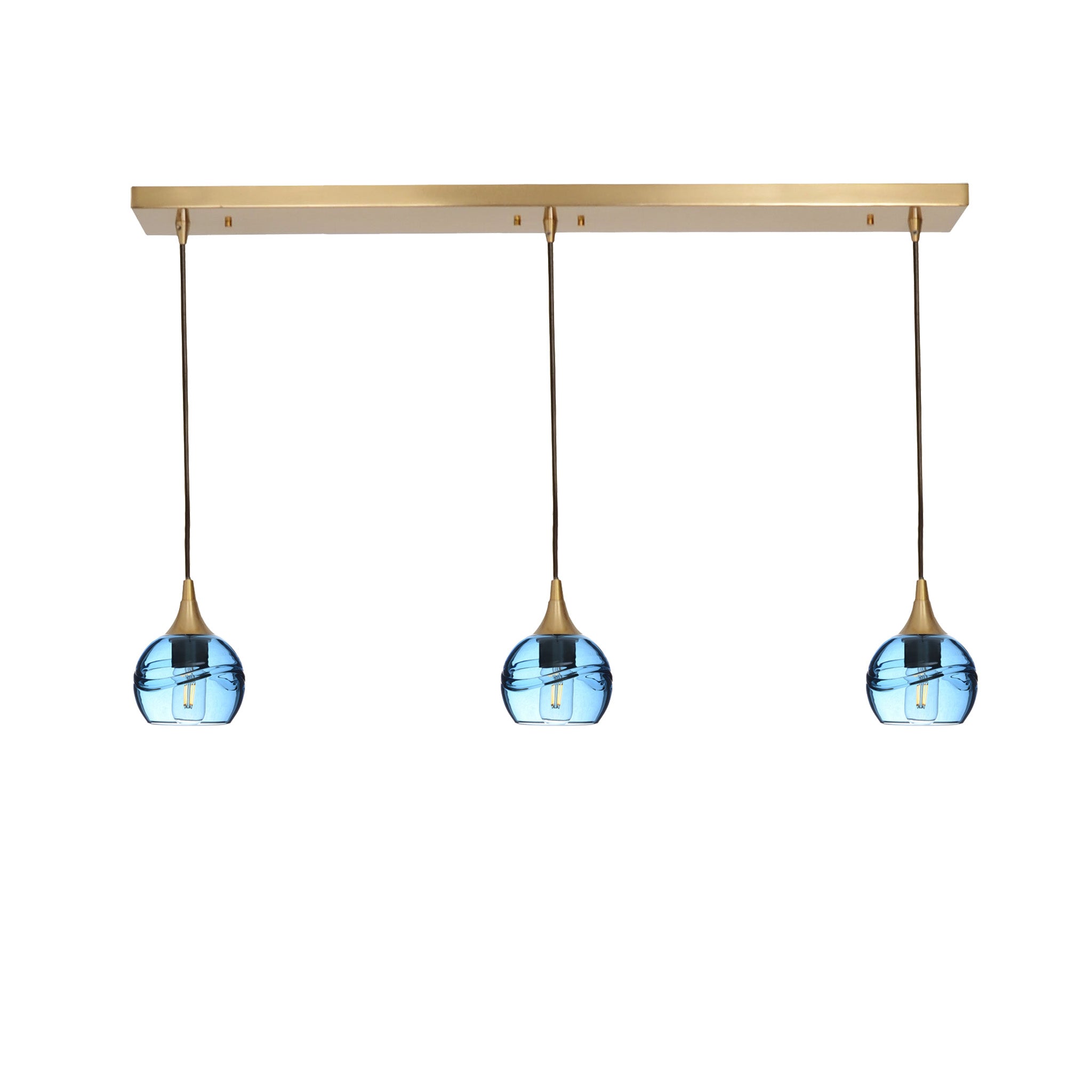 763 3 Pendant Linear Chandelier-Glass-Bicycle Glass Co - Hotshop-Polished Brass - 4ft Cord-Swell-Steel Blue-Bicycle Glass Co