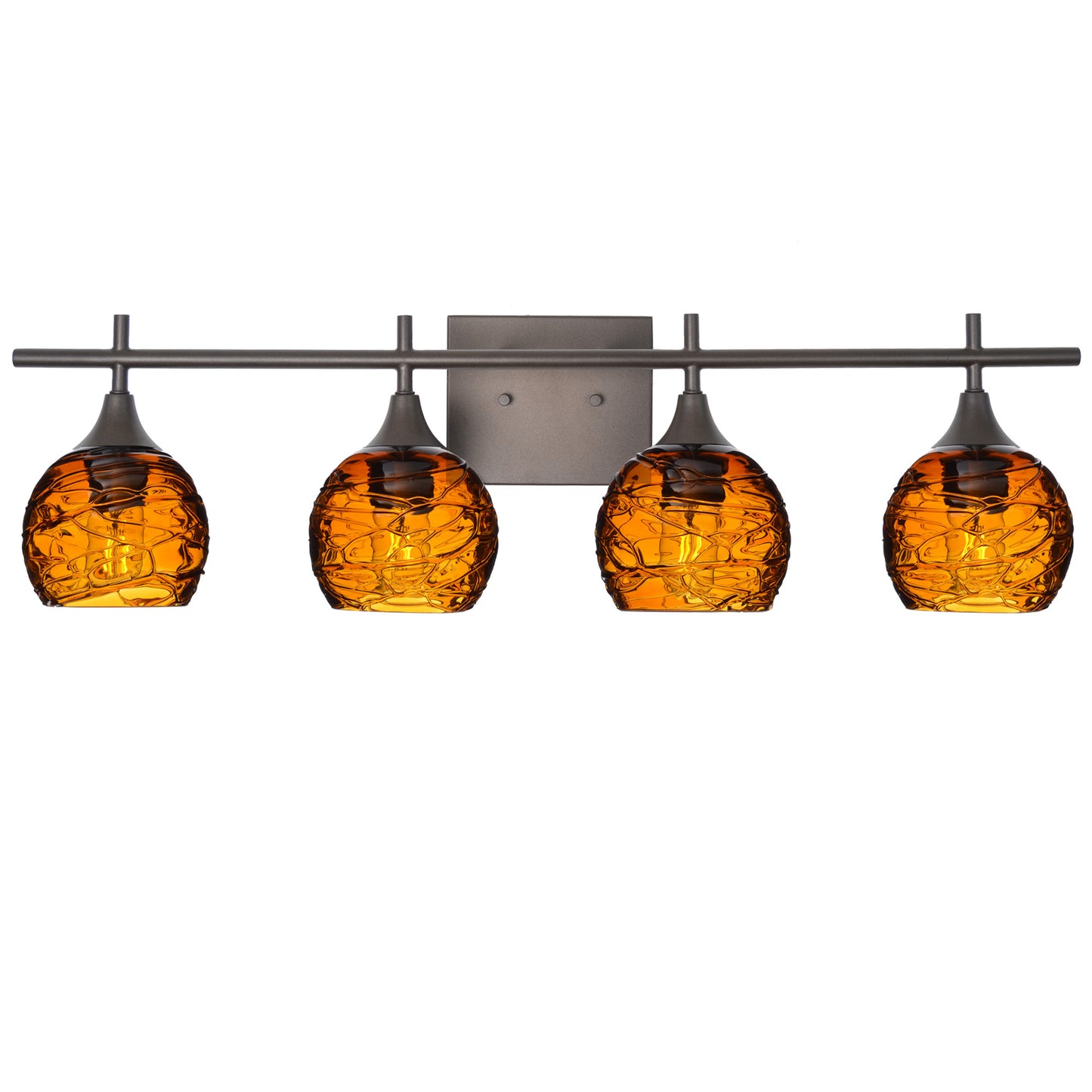 763 4-Light Vanity-Glass-Bicycle Glass Co-Spun-Golden Amber-Antique Bronze-Bicycle Glass Co