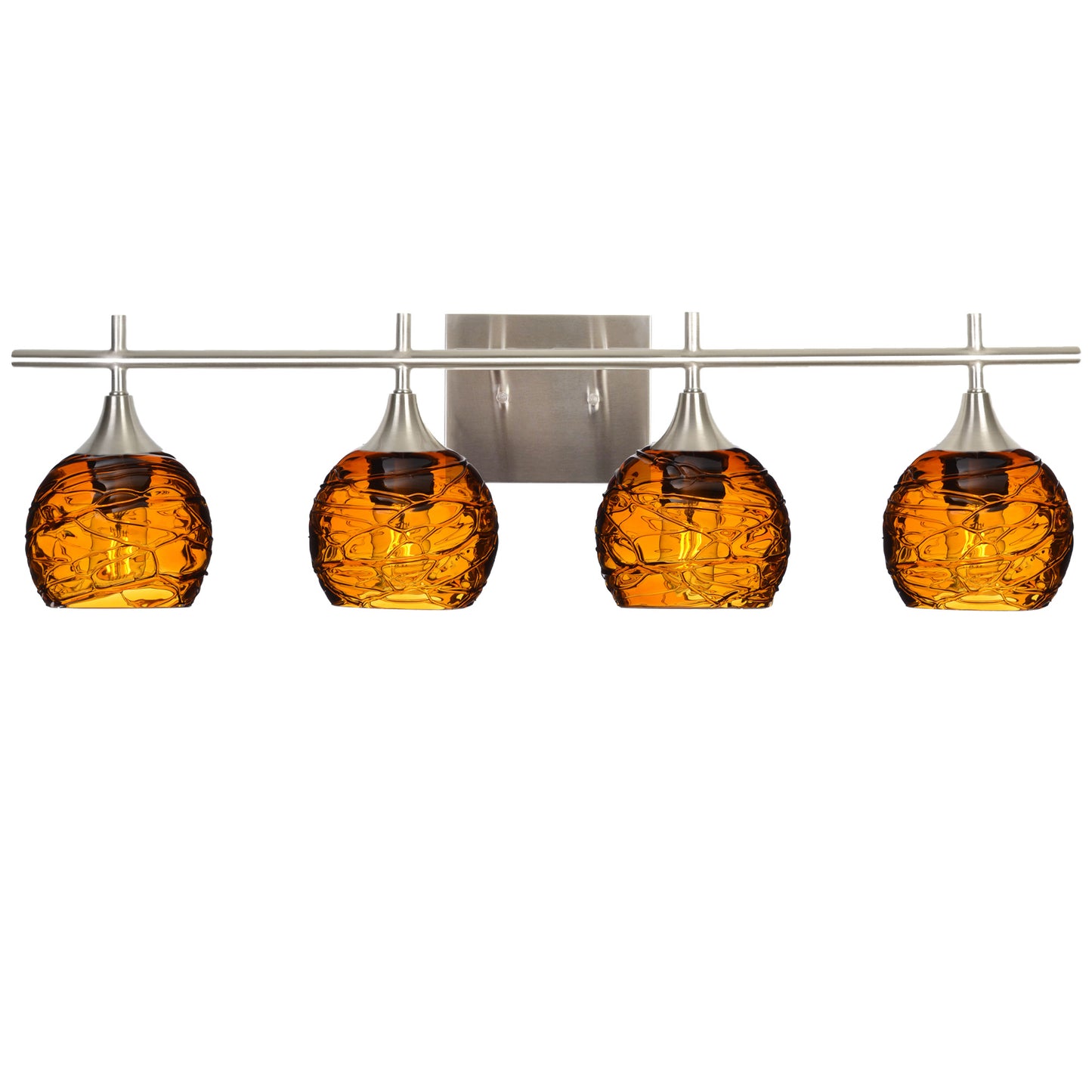 763 4-Light Vanity-Glass-Bicycle Glass Co-Spun-Golden Amber-Brushed Nickel-Bicycle Glass Co