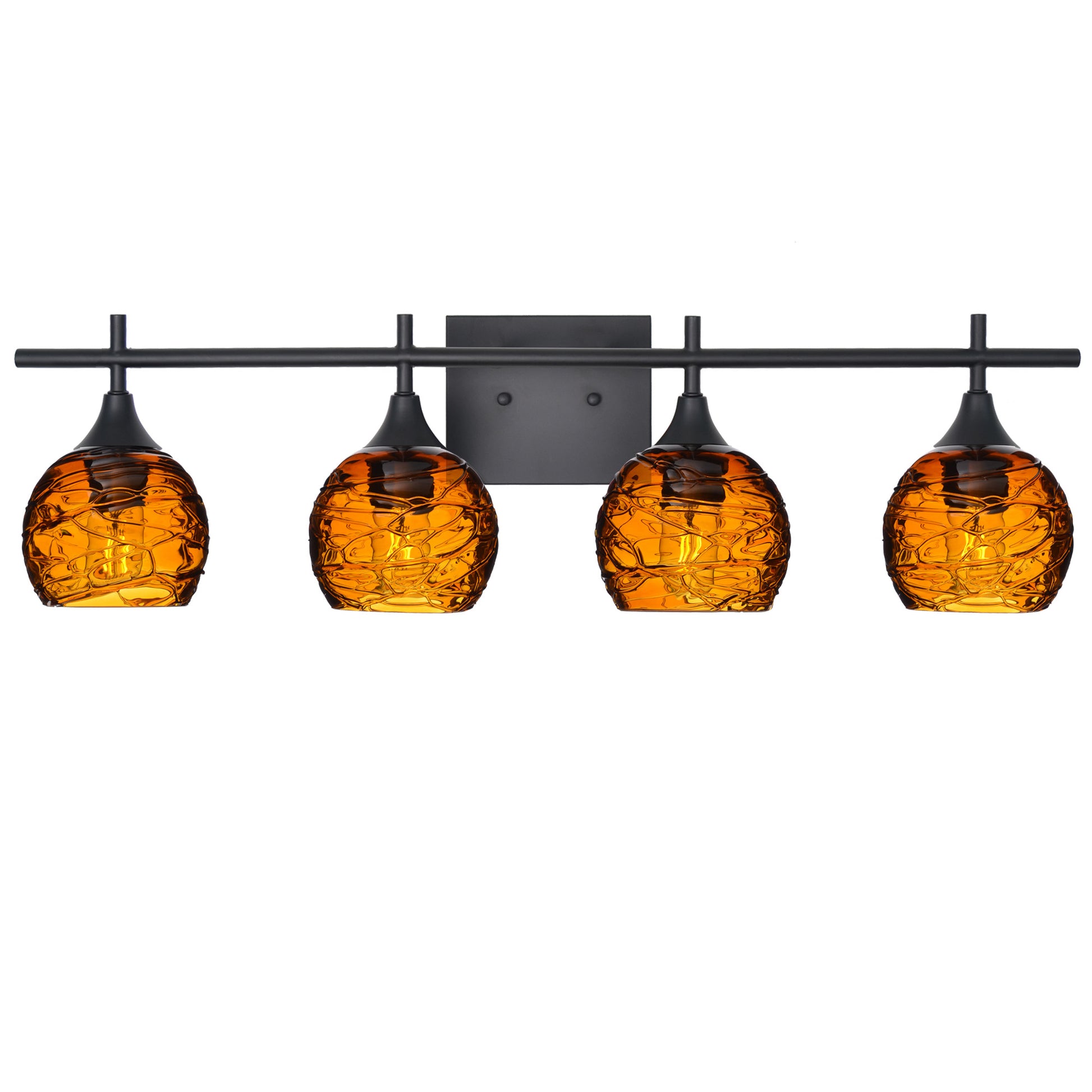 763 4-Light Vanity-Glass-Bicycle Glass Co-Spun-Golden Amber-Matte Black-Bicycle Glass Co