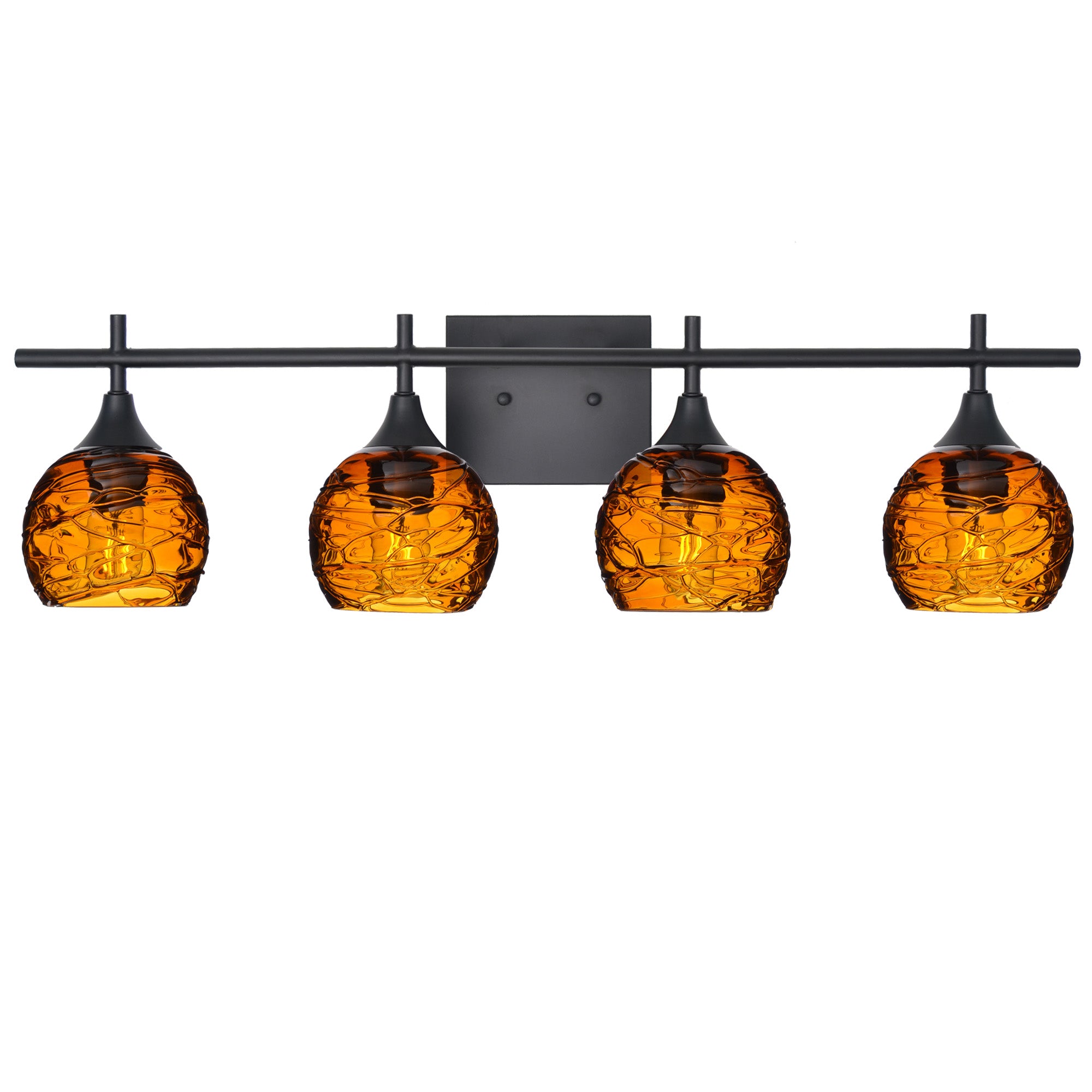 763 4-Light Vanity-Glass-Bicycle Glass Co-Spun-Golden Amber-Matte Black-Bicycle Glass Co