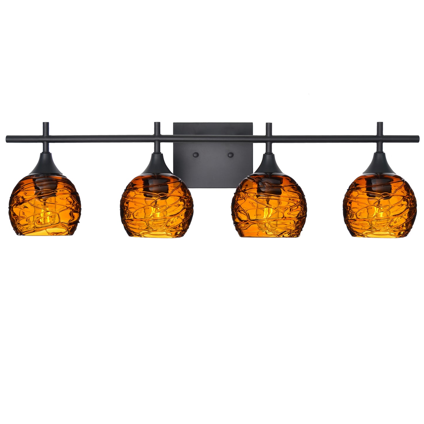 763 4-Light Vanity-Glass-Bicycle Glass Co-Spun-Golden Amber-Matte Black-Bicycle Glass Co