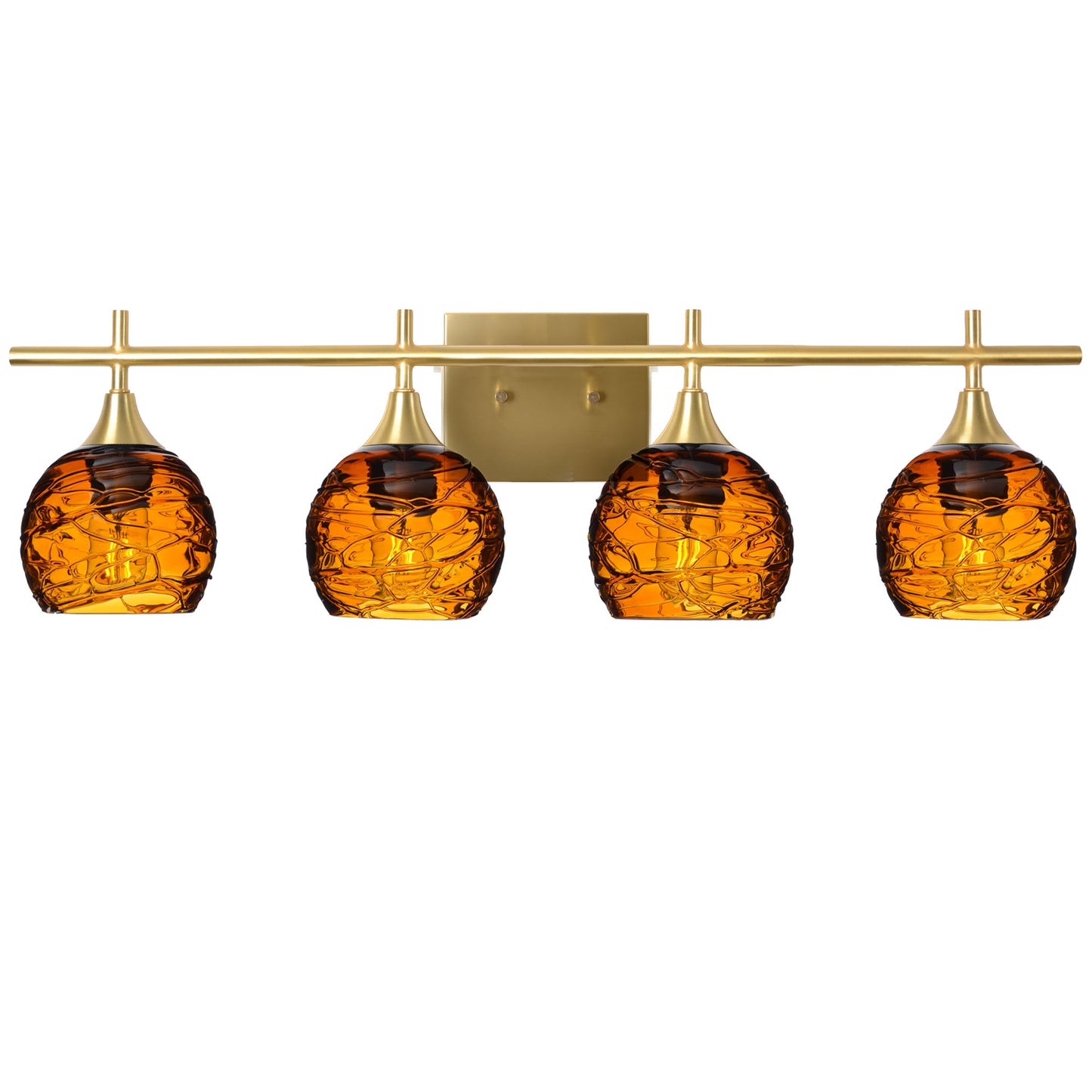 763 4-Light Vanity-Glass-Bicycle Glass Co-Spun-Golden Amber-Polished Brass-Bicycle Glass Co