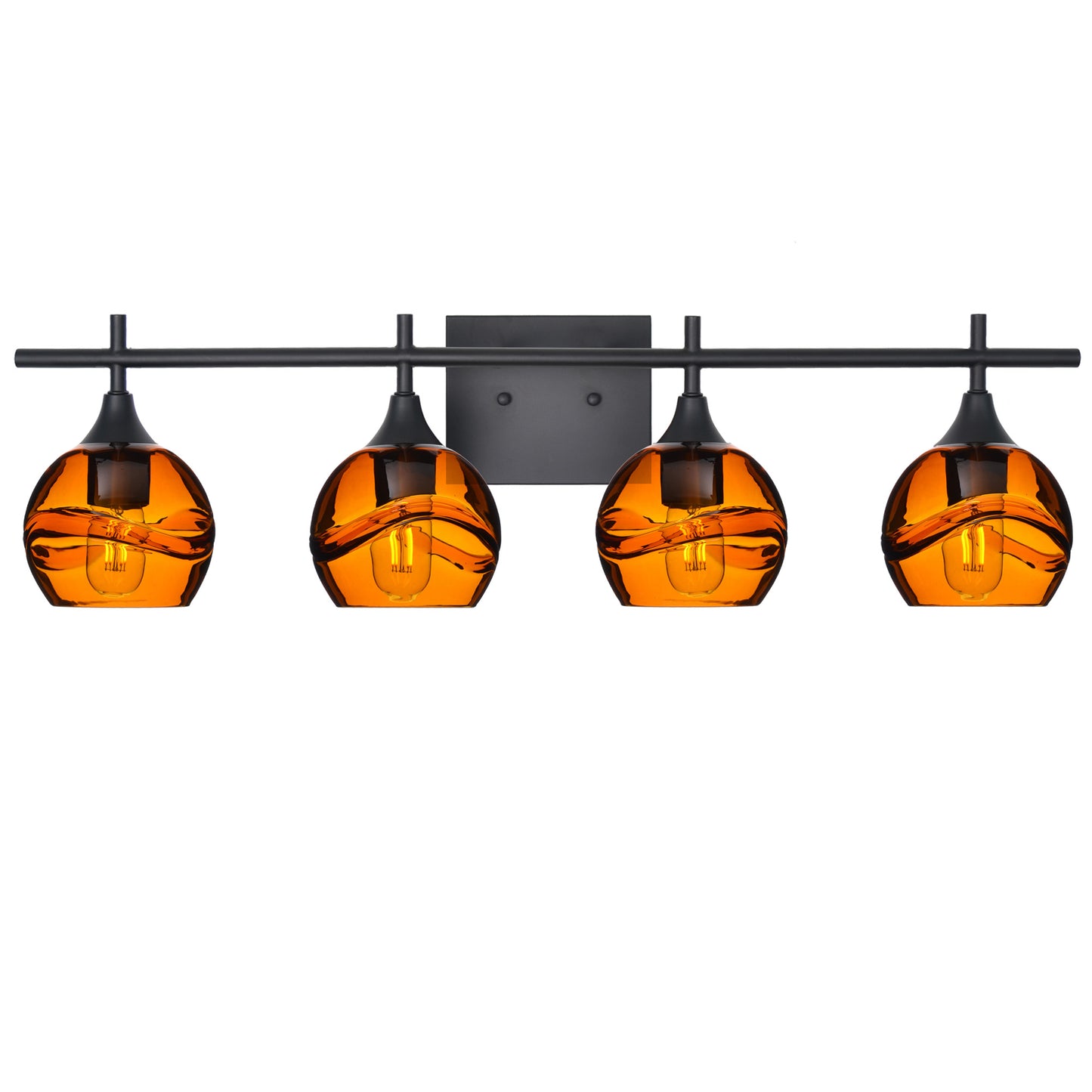 763 4-Light Vanity-Glass-Bicycle Glass Co-Swell-Golden Amber-Matte Black-Bicycle Glass Co