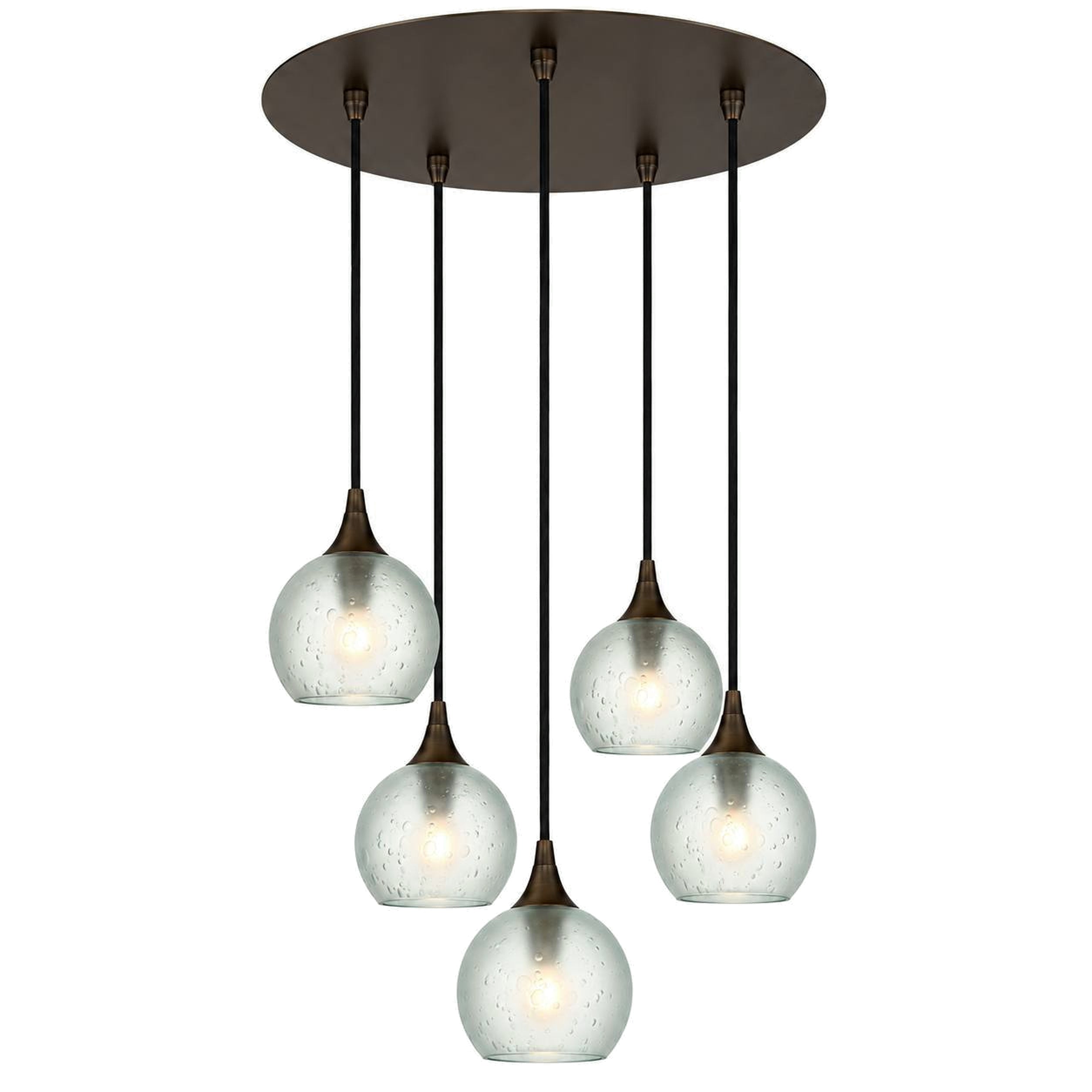 763 5 Pendant Cascade Chandelier-Bicycle Glass Co-Antique Bronze - 4ft Cord-Celestial-Eco Clear-Bicycle Glass Co