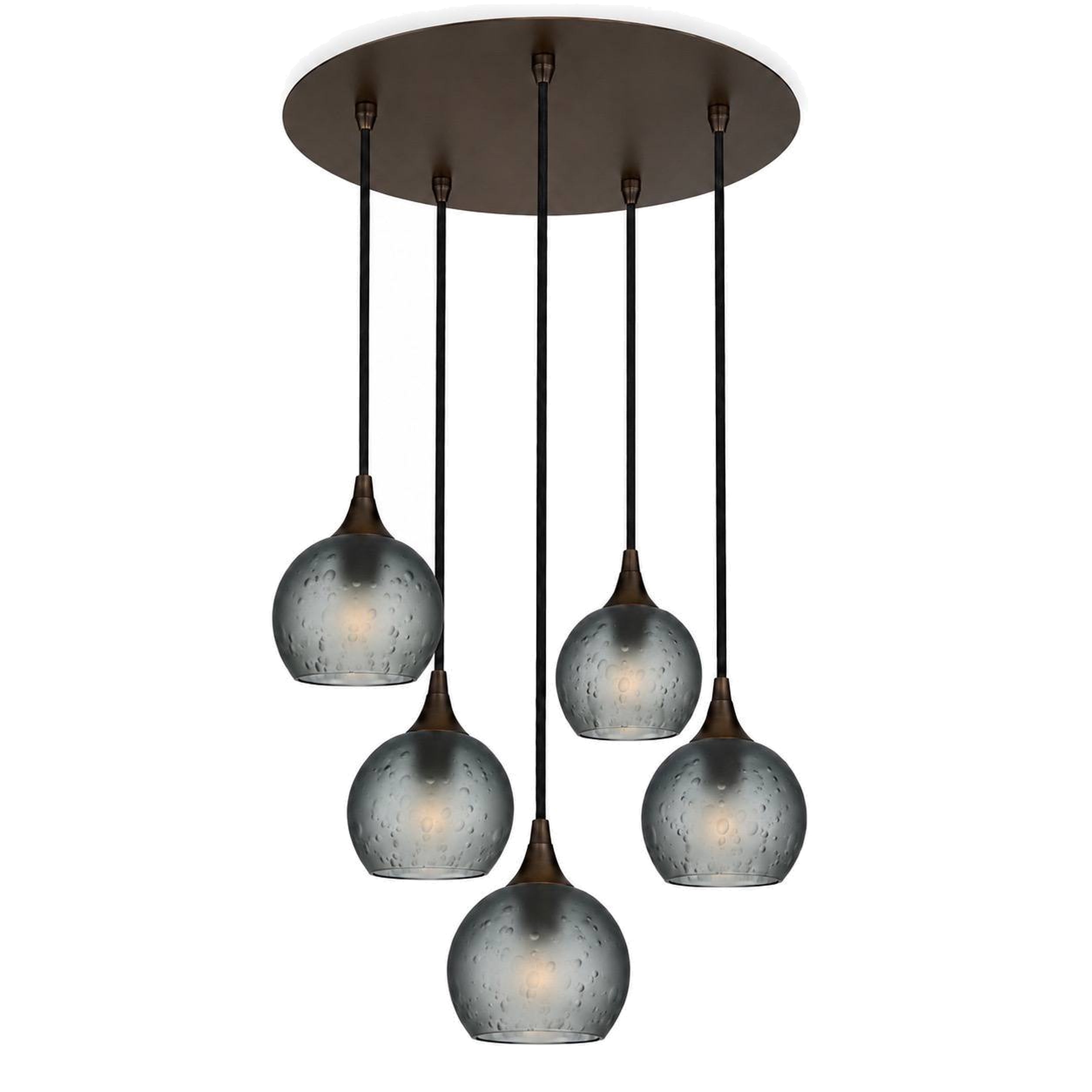 763 5 Pendant Cascade Chandelier-Bicycle Glass Co-Antique Bronze - 4ft Cord-Celestial-Slate Gray-Bicycle Glass Co