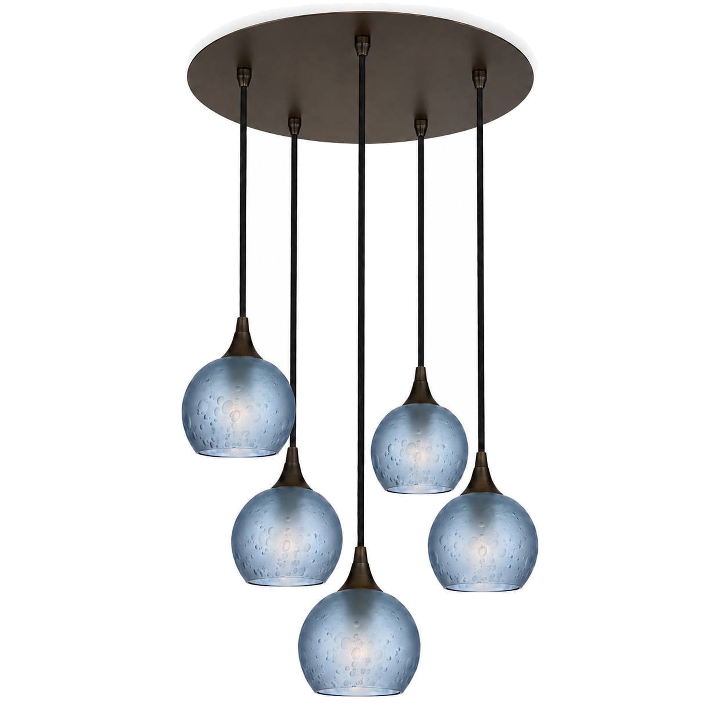 763 5 Pendant Cascade Chandelier-Bicycle Glass Co-Antique Bronze - 4ft Cord-Celestial-Steel Blue-Bicycle Glass Co