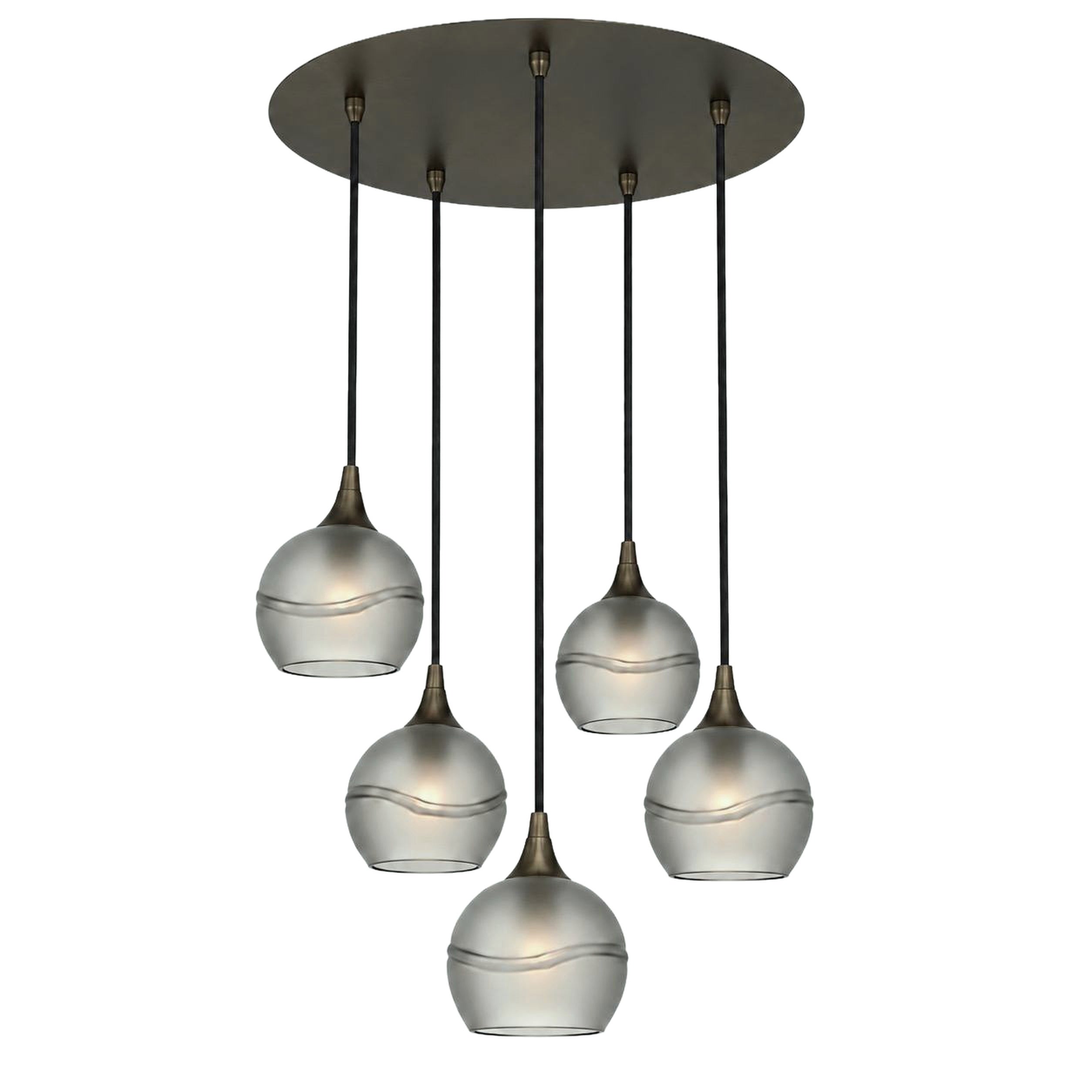763 5 Pendant Cascade Chandelier-Bicycle Glass Co-Antique Bronze - 4ft Cord-Glacial-Slate Gray-Bicycle Glass Co
