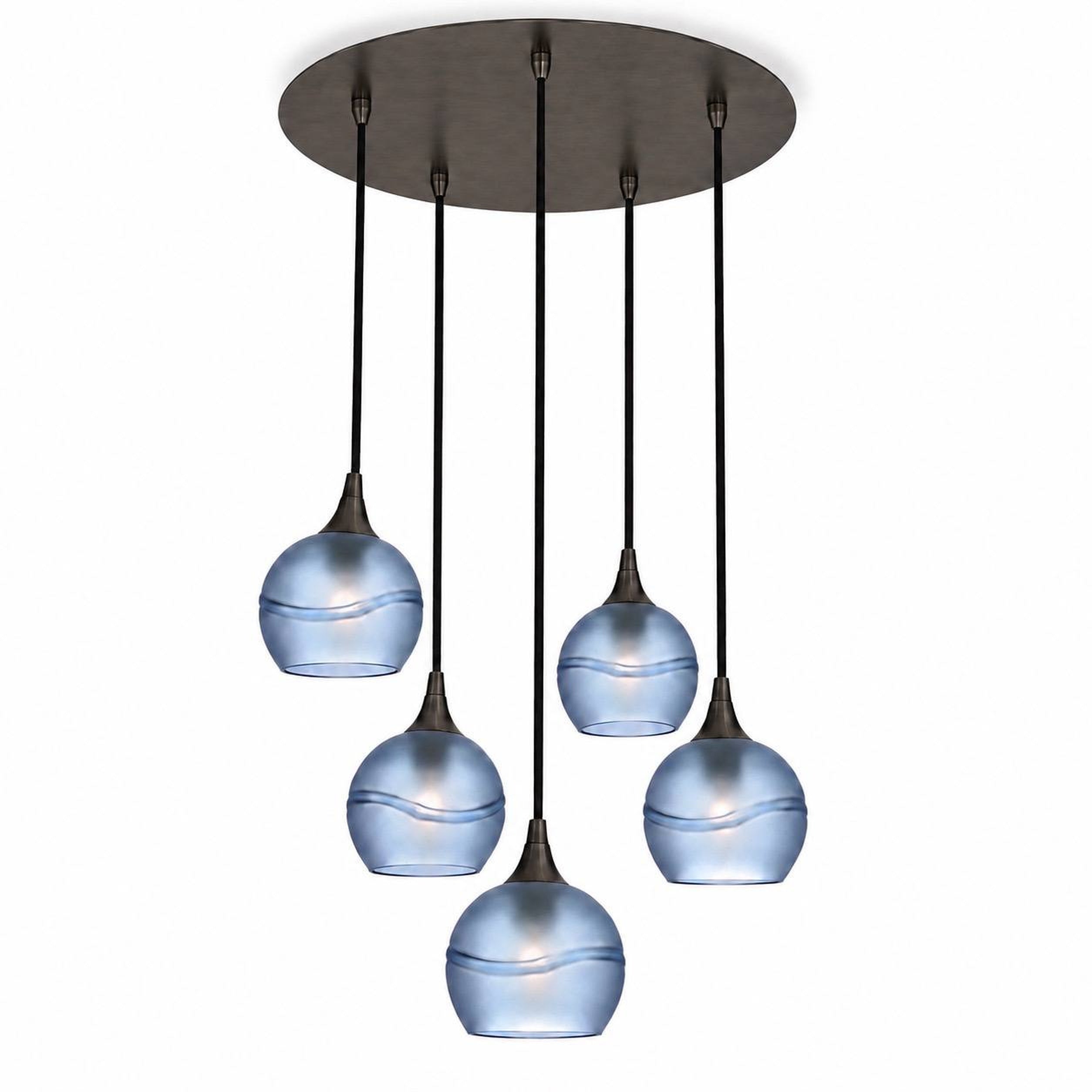 763 5 Pendant Cascade Chandelier-Bicycle Glass Co-Antique Bronze - 4ft Cord-Glacial-Steel Blue-Bicycle Glass Co