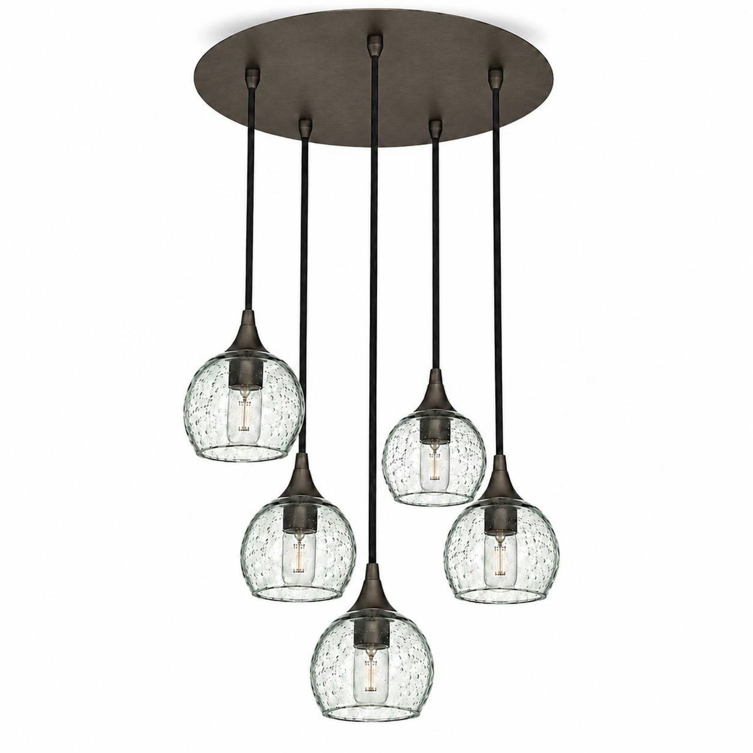 763 5 Pendant Cascade Chandelier-Bicycle Glass Co-Antique Bronze - 4ft Cord-Lunar-Eco Clear-Bicycle Glass Co