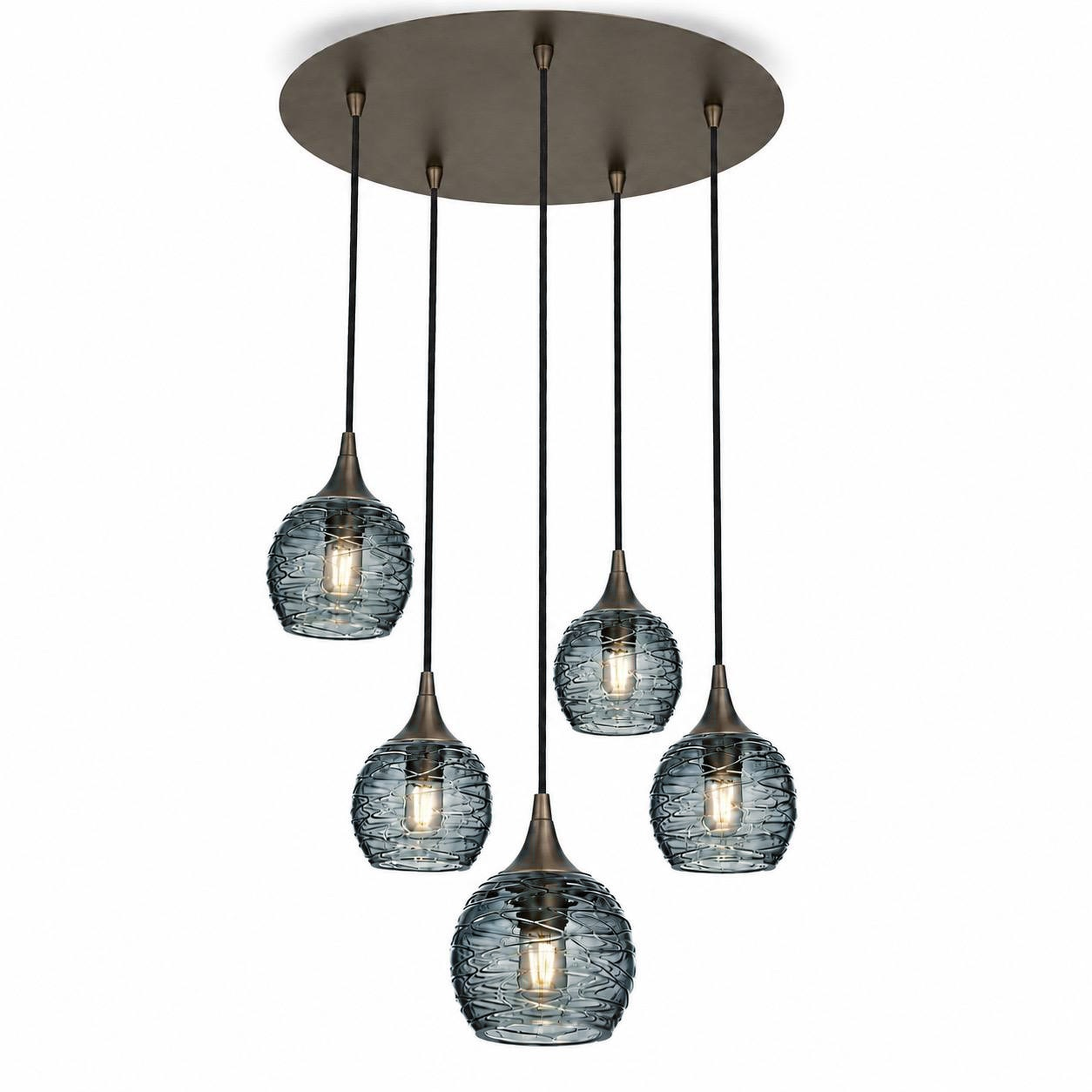 763 5 Pendant Cascade Chandelier-Bicycle Glass Co-Antique Bronze - 4ft Cord-Spun-Slate Gray-Bicycle Glass Co