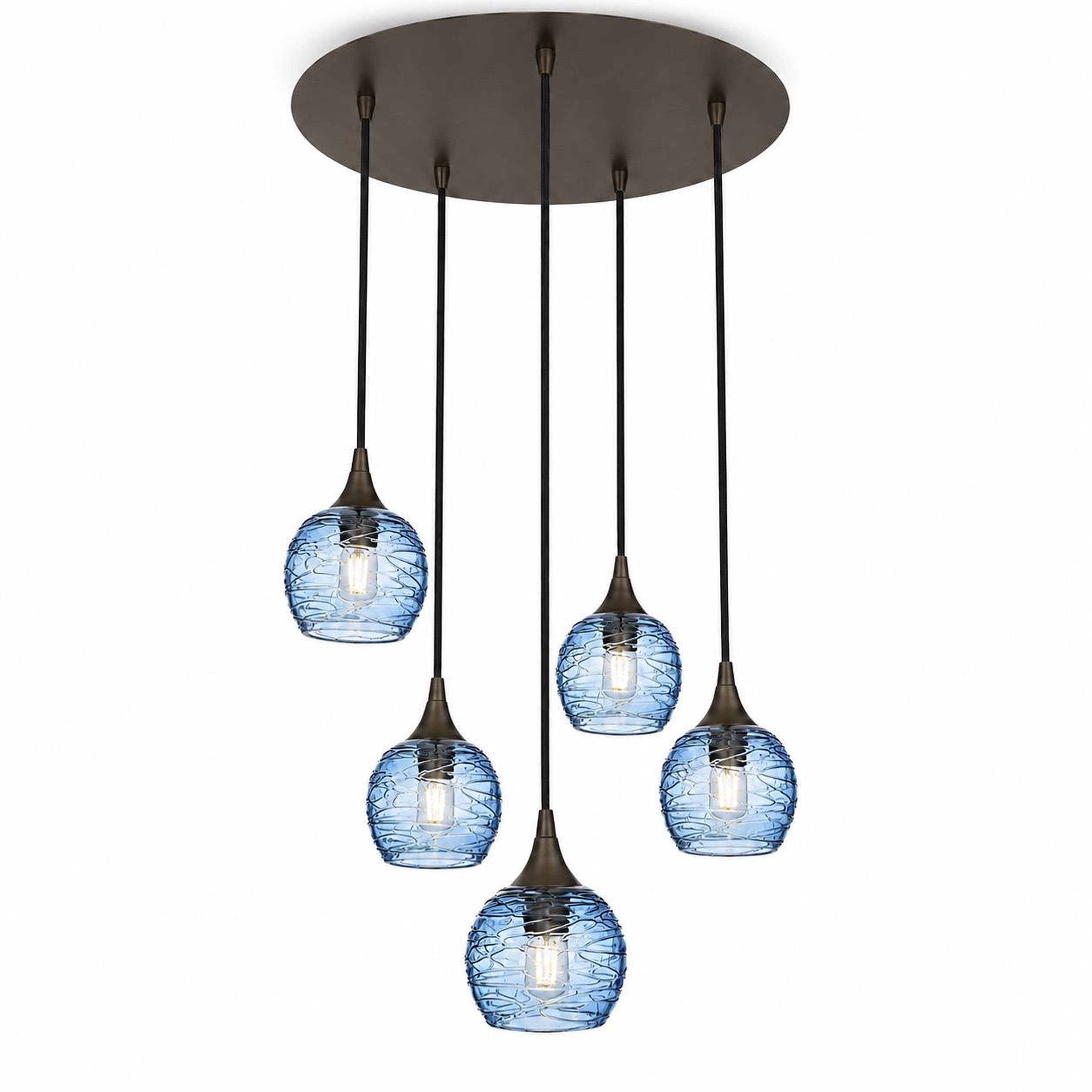763 5 Pendant Cascade Chandelier-Bicycle Glass Co-Antique Bronze - 4ft Cord-Spun-Steel Blue-Bicycle Glass Co