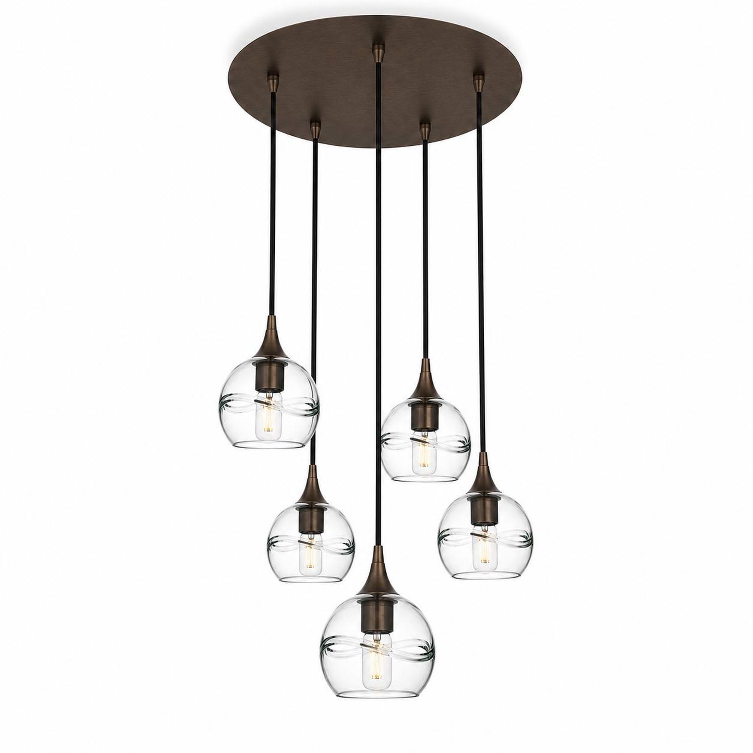 763 5 Pendant Cascade Chandelier-Bicycle Glass Co-Antique Bronze - 4ft Cord-Swell-Eco Clear-Bicycle Glass Co