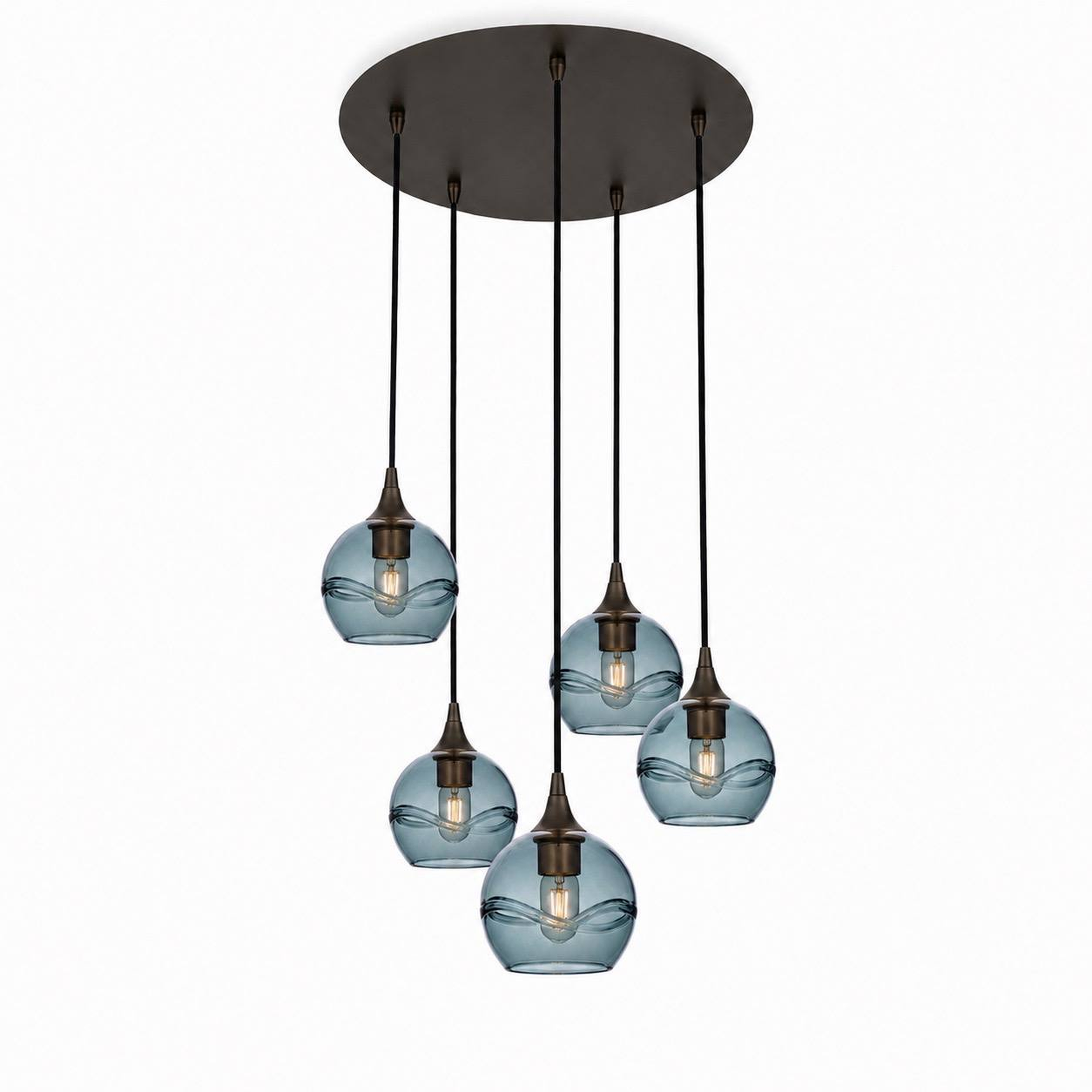 763 5 Pendant Cascade Chandelier-Bicycle Glass Co-Antique Bronze - 4ft Cord-Swell-Slate Gray-Bicycle Glass Co