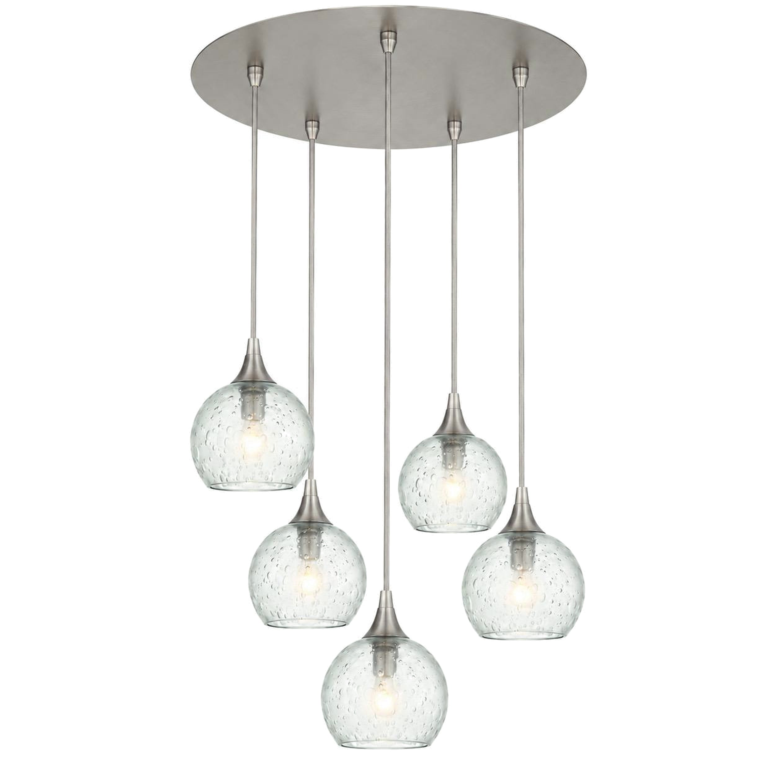 763 5 Pendant Cascade Chandelier-Bicycle Glass Co-Brushed Nickel - 4ft Cord-Celestial-Eco Clear-Bicycle Glass Co