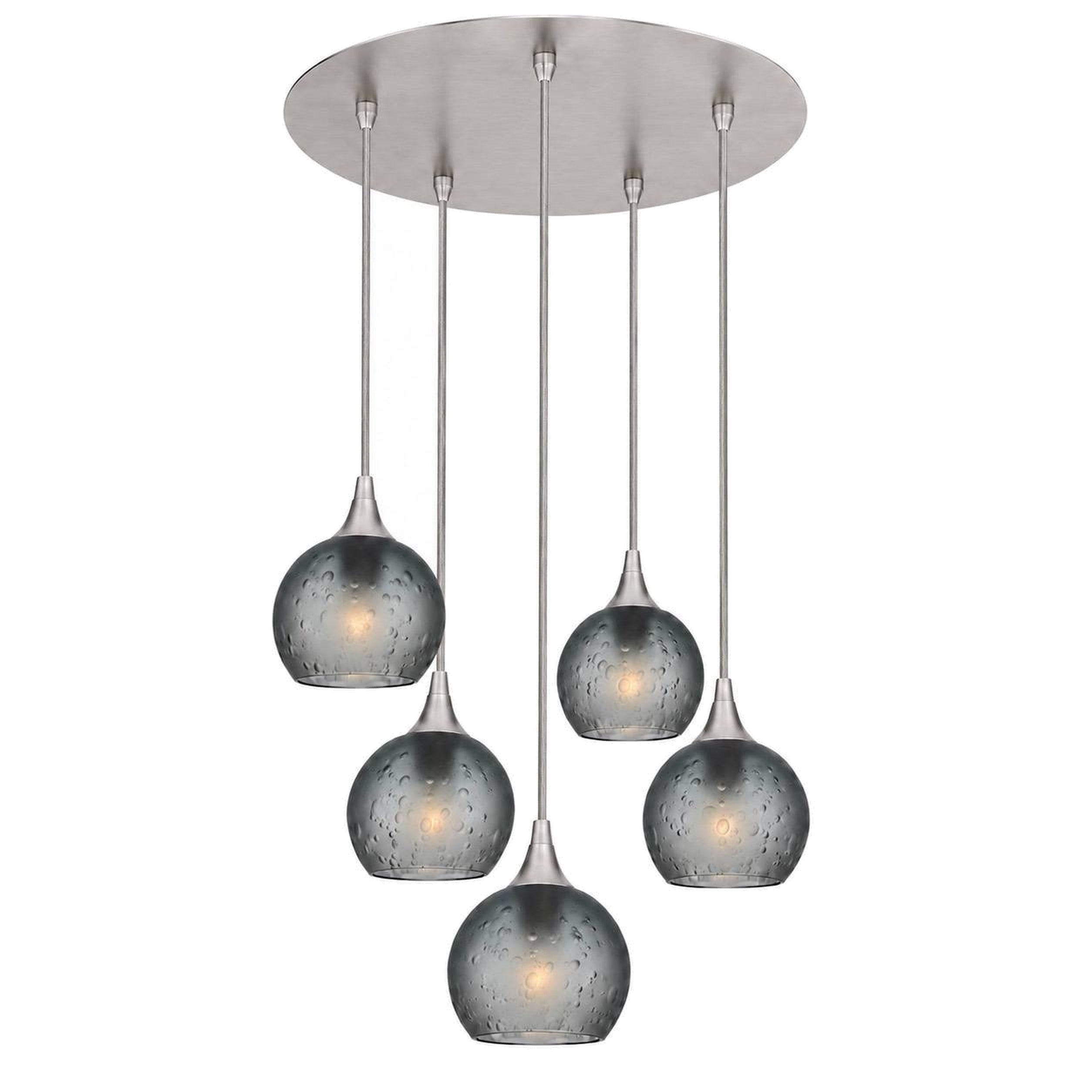763 5 Pendant Cascade Chandelier-Bicycle Glass Co-Brushed Nickel - 4ft Cord-Celestial-Slate Gray-Bicycle Glass Co