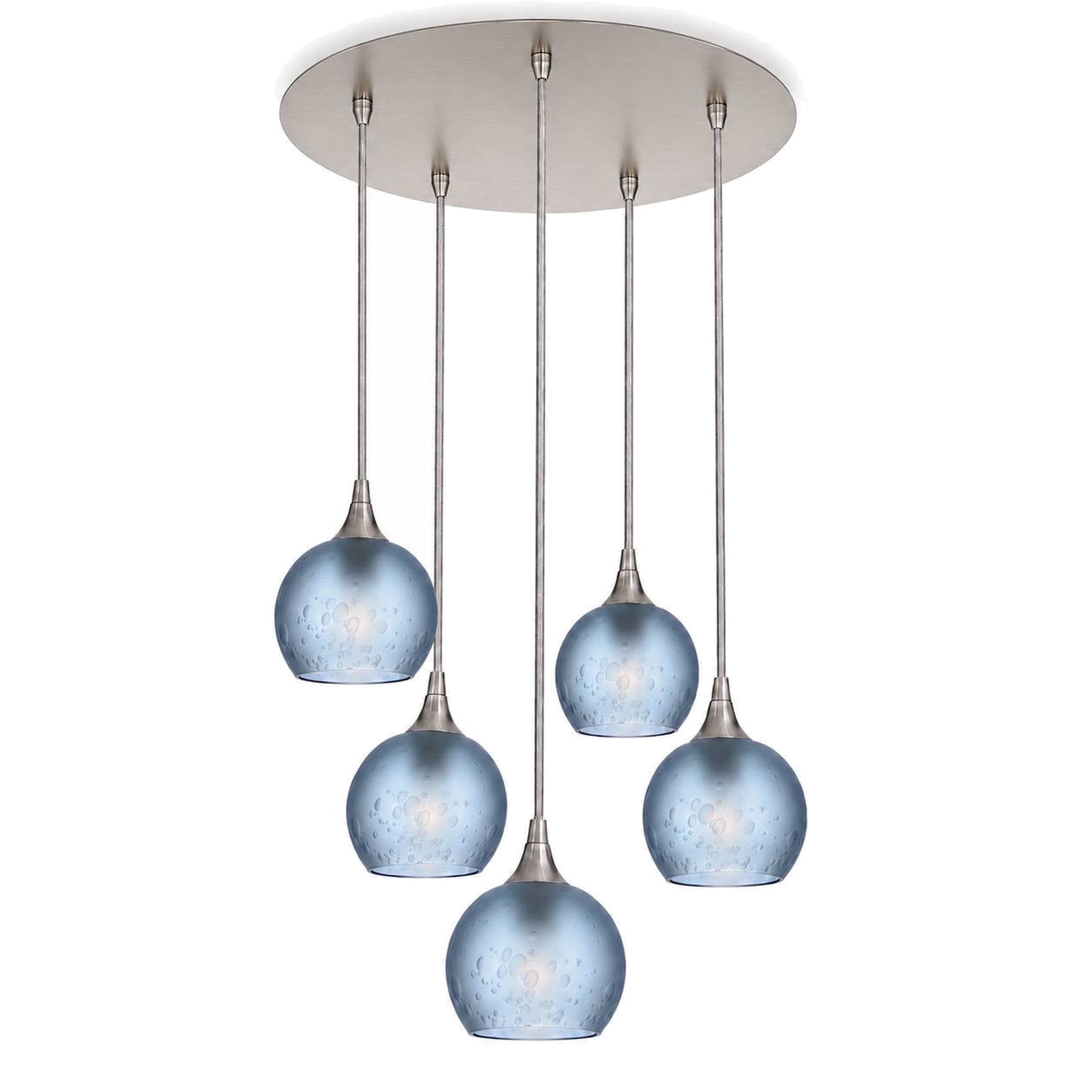 763 5 Pendant Cascade Chandelier-Bicycle Glass Co-Brushed Nickel - 4ft Cord-Celestial-Steel Blue-Bicycle Glass Co