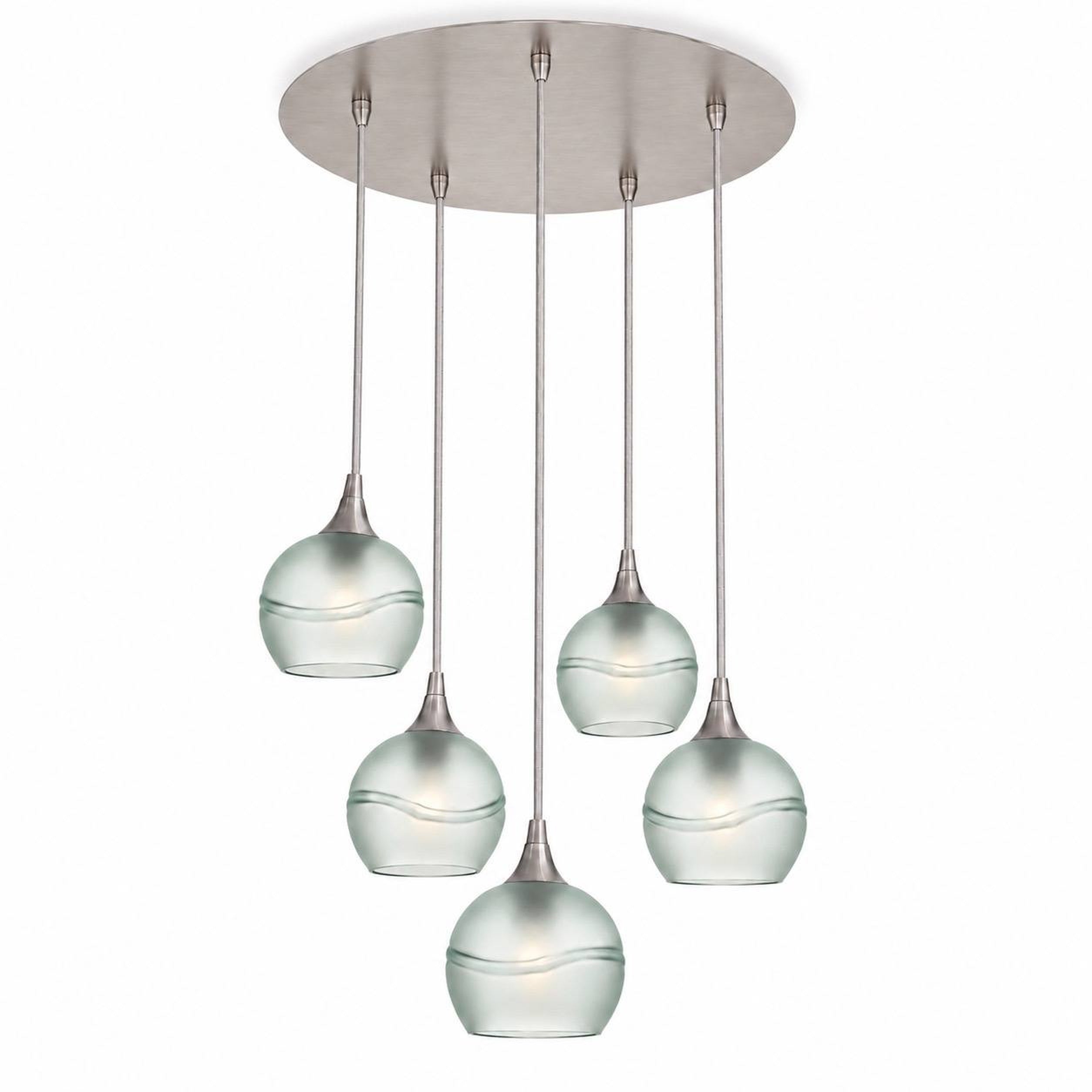 763 5 Pendant Cascade Chandelier-Bicycle Glass Co-Brushed Nickel - 4ft Cord-Glacial-Eco Clear-Bicycle Glass Co